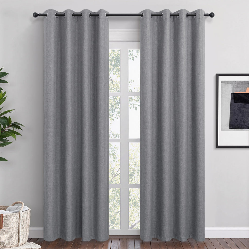 Short Small Linen Blackout Curtains 54 Inch Length 2 Panels Set for Bedroom Living Room Grommet 100% Black Out Linen Drapes Room Darkening Window Curtains 54 Inches Long Dark Gray