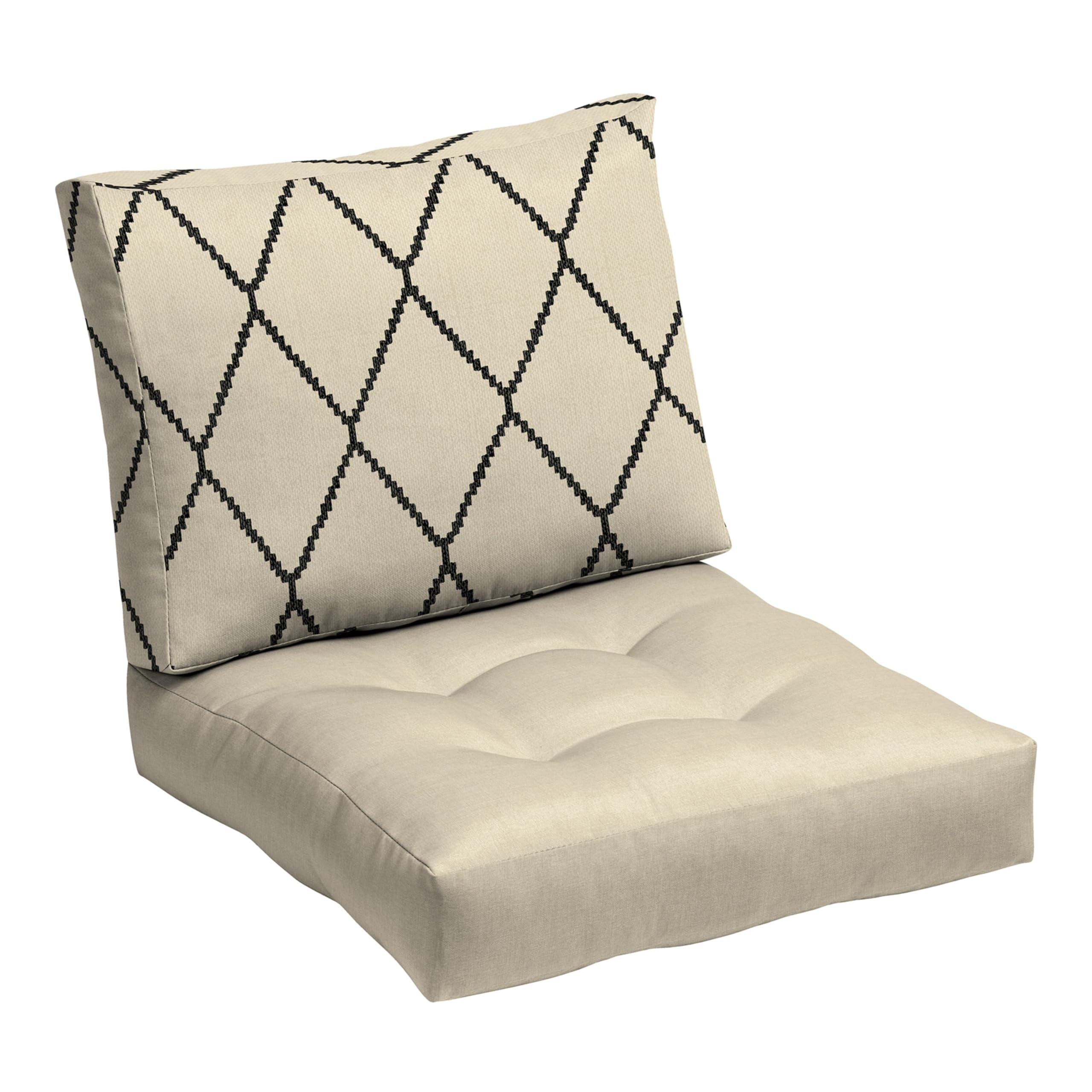 Arden Outdoor Plush Modern Tufted Blowfill Deep Seat Set, 24 x 24, Water Repellent, Fade Resistant, Deep Seat Bottom and Back Cushion for Chair and Sofa, Alana Tile