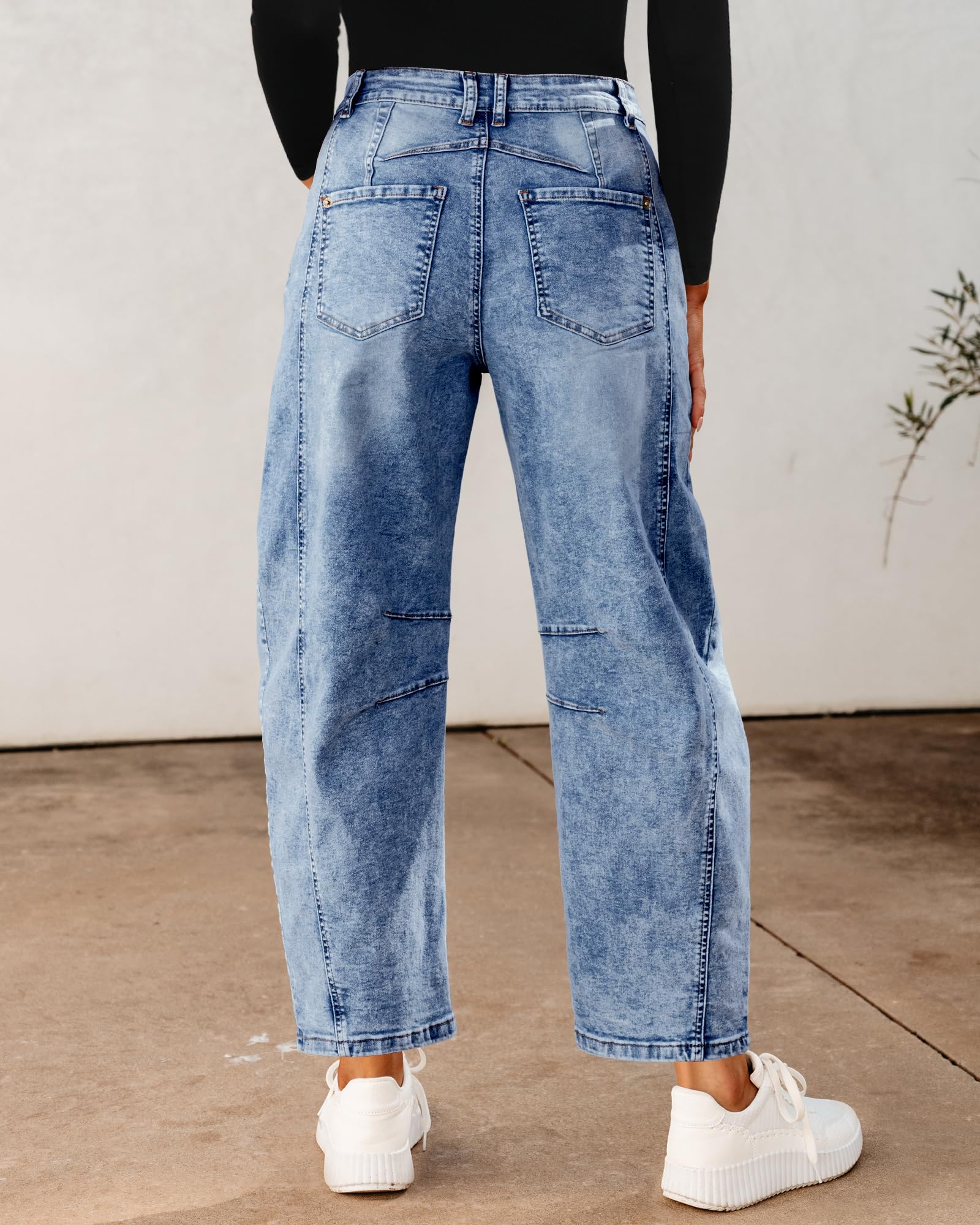 Utyful Barrel Jeans Women Cropped Baggy Trendy High Waisted Distressed Loose Stretch Denim Trouser Jeans with Pockets