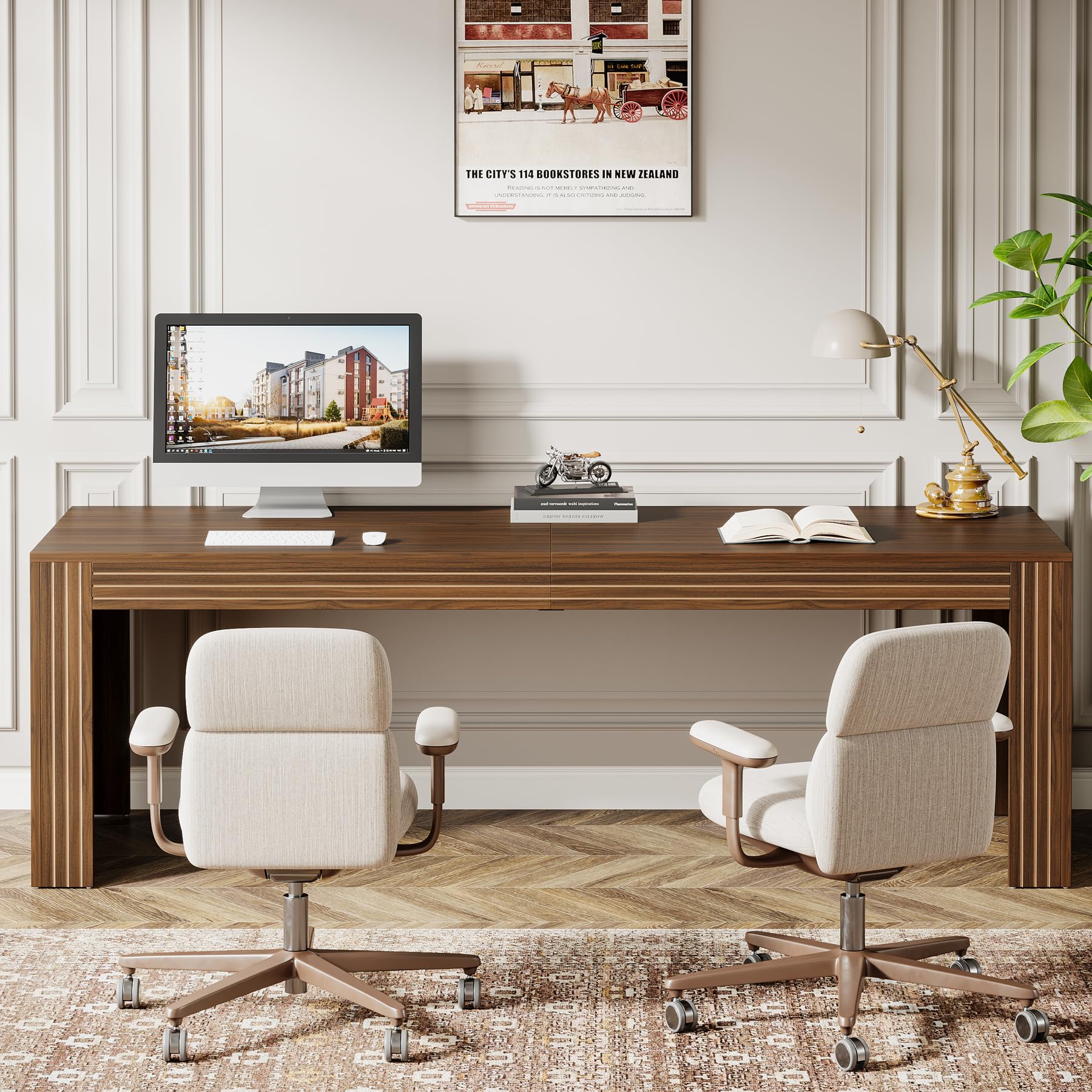 Tribesigns 79-Inch Extra Long Desk, Two Person Double Desk for Home Office, Wooden Long Computer Desk Writing Table for Office, Coffee Brown