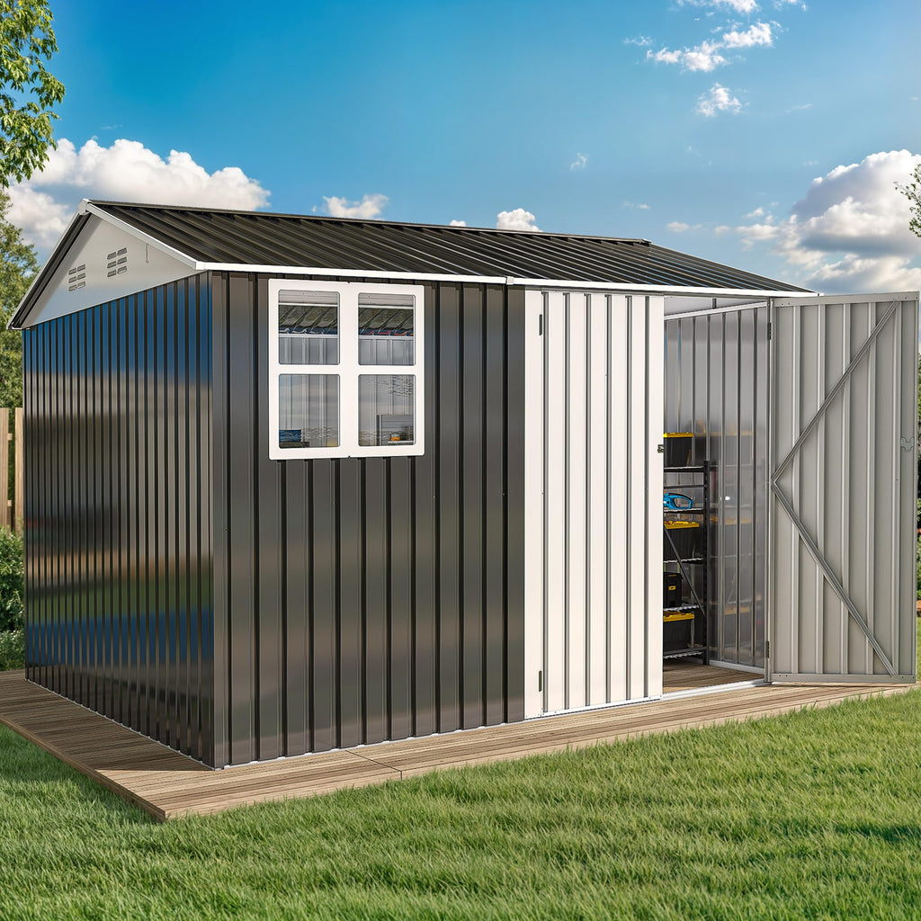 DWVO 6x4ft Outdoor Storage Shed, Lockable Metal Tool Storage Sheds, Waterproof Garden Sheds with Vents for Backyard, Patio, Garage, Lawn, Dark Gray