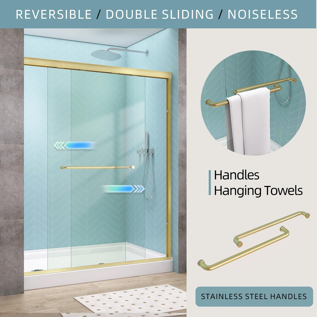 GETPRO Shower Door Sliding 44-48 in. W x 72 in. H Semi-Frameless Bypasss Double Sliding Doors for Shower,1/4 inch Clear Tempered Walk-in Shower Glass Door Brushed Nickel