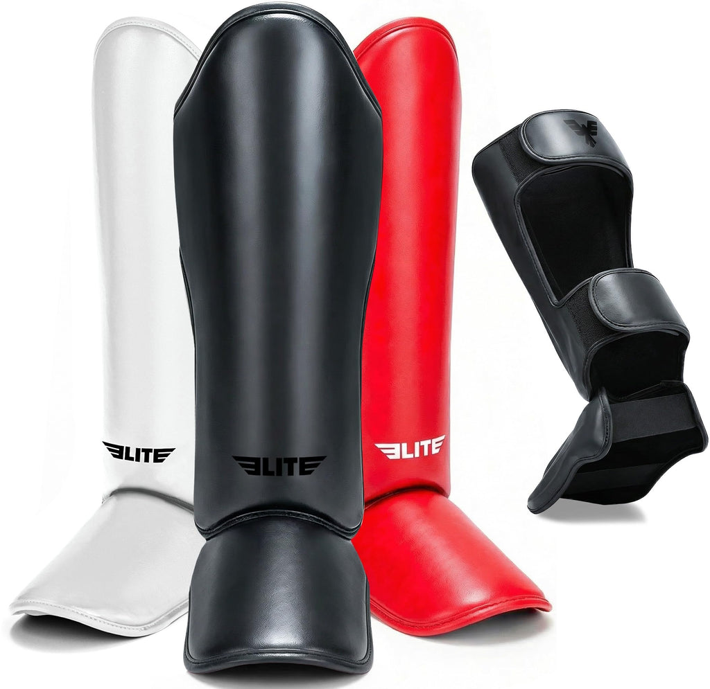 Elite Sports Muay Thai Shin Guards Kickboxing MMA Muay Thai Leg Instep Protective Pads, Martial Art Kicking Sparring Training Gear for BJJ Karate Boxing Taekwondo