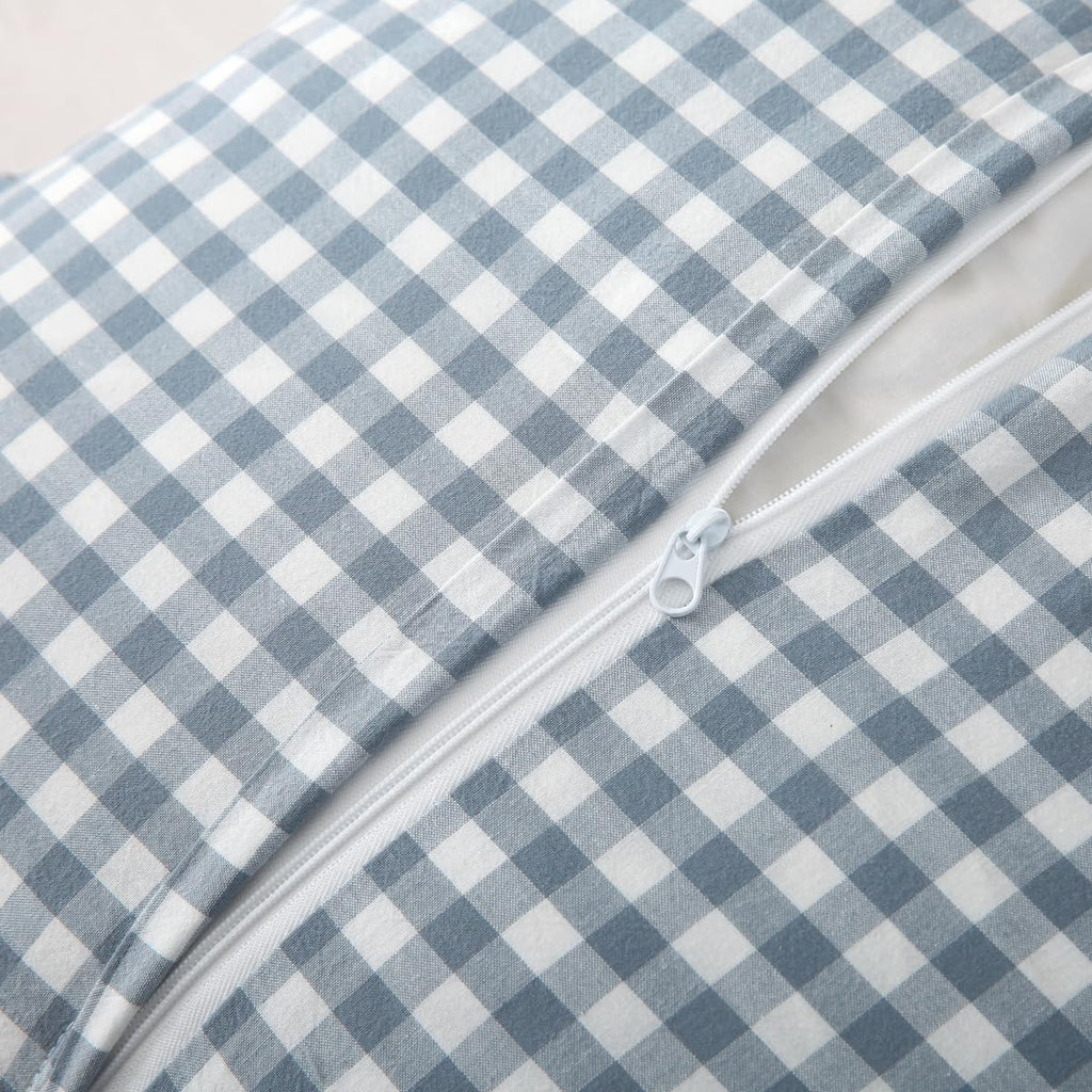 Silnuo Green/White Plaid Ruffled Queen Size Pillow Shams Set of 2,Washed Cotton Shabby Checkered Gingham Farmhouse Bed Pillow Covers 20"x30"