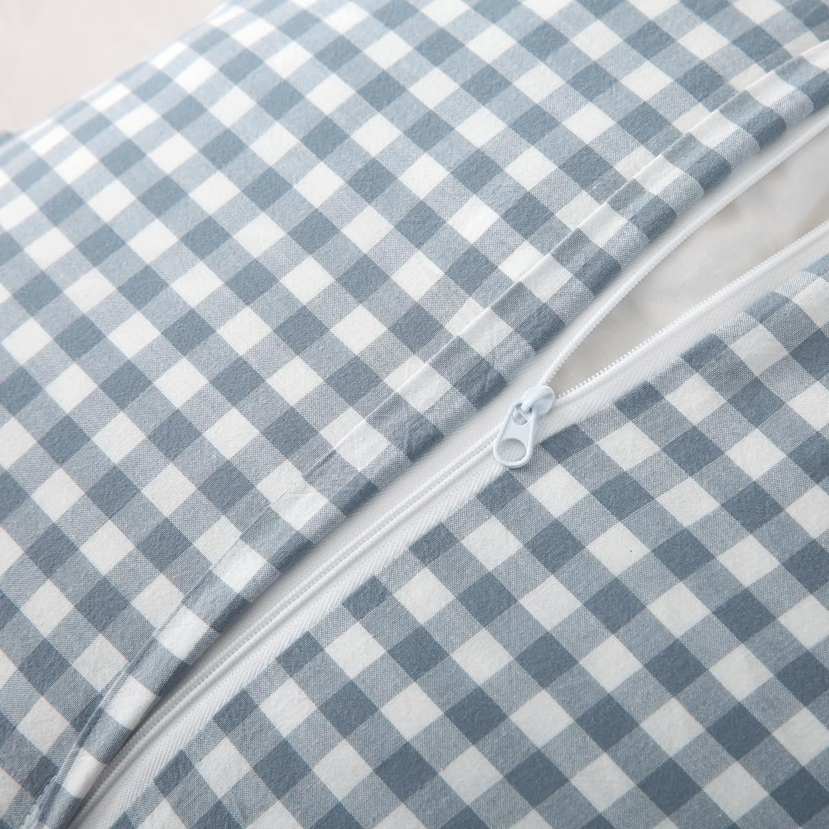 Silnuo Green/White Plaid Ruffled Queen Size Pillow Shams Set of 2,Washed Cotton Shabby Checkered Gingham Farmhouse Bed Pillow Covers 20"x30"