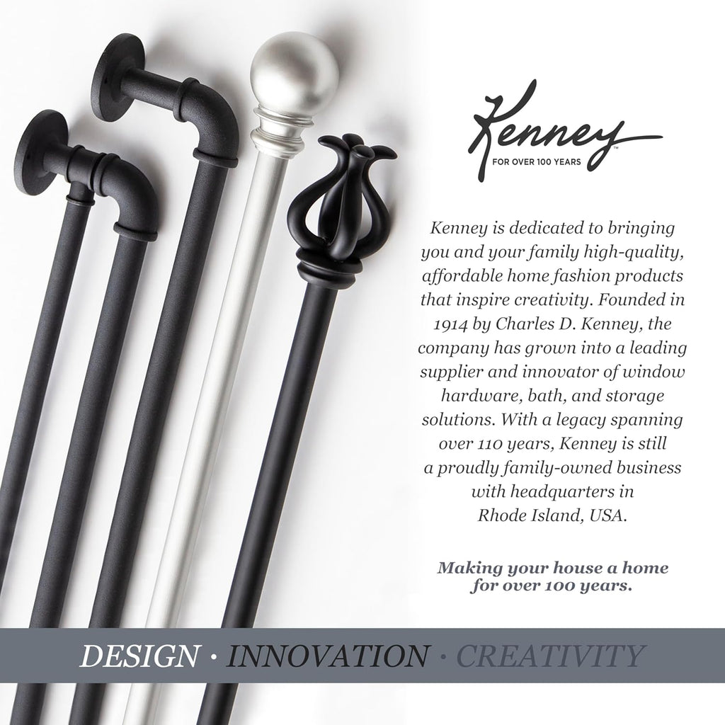 Kenney – Rogers Twist & Fit Tension Window Curtain Rod, No Tools Installation, 5/8" Diameter, Adjustable 48–84", White