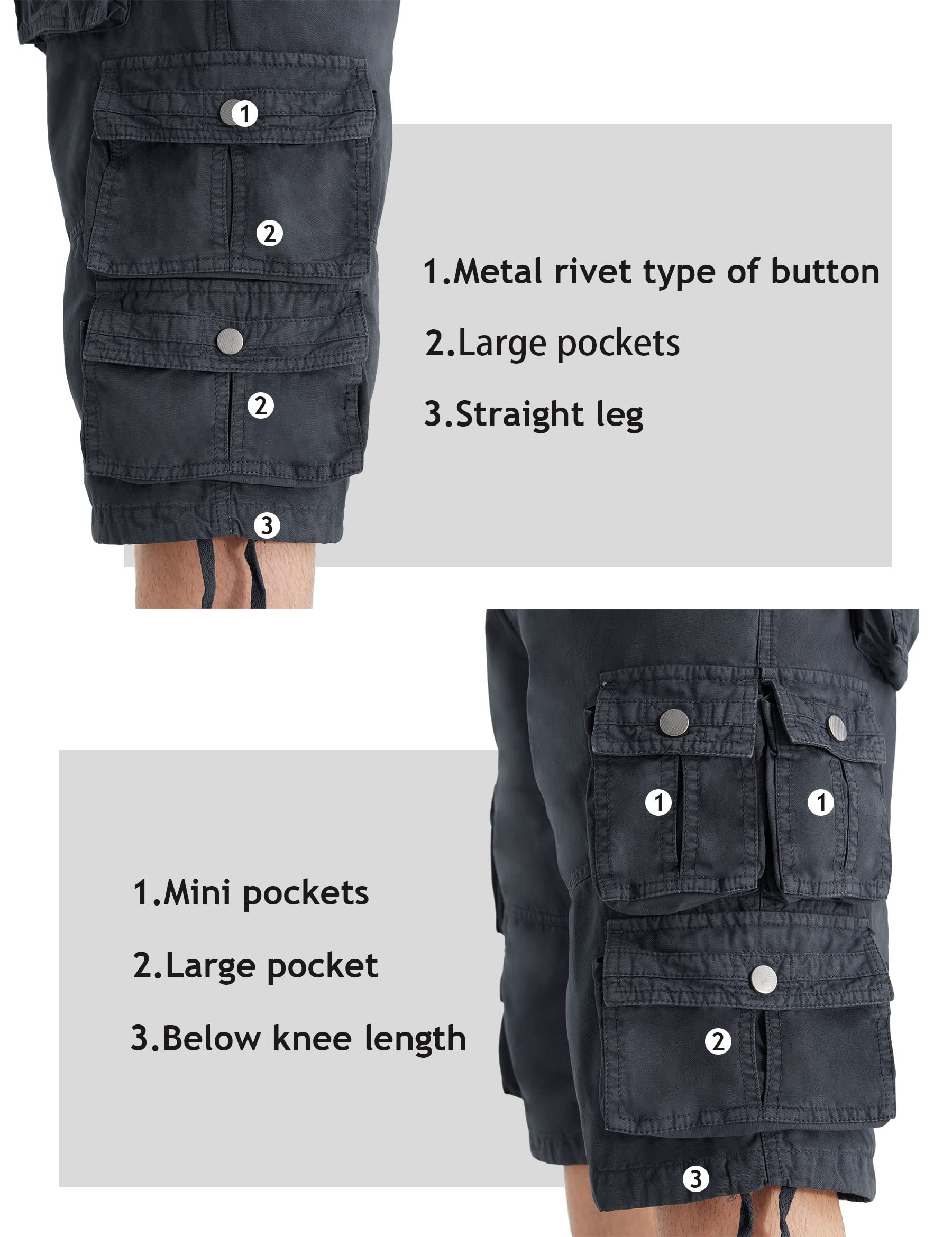 YGREYG Mens Cargo Shorts Long Capri Below The Knee Shorts 3/4 Relaxed Fit Long Shorts with Pockets