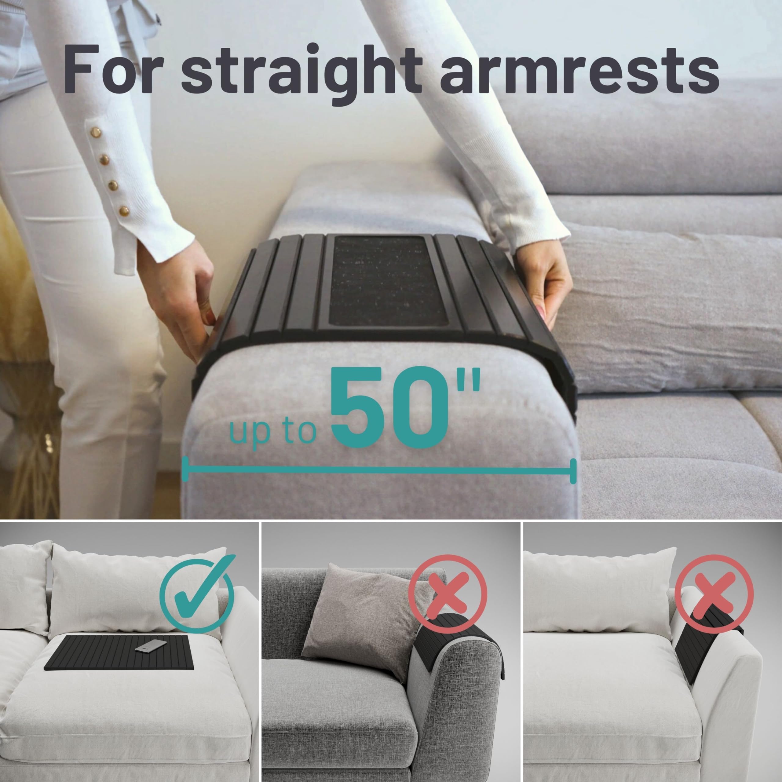 D&D Living® Sofa Tray - Flexible Couch Armrest Organizer with Anti-Slip Cork Pad | Sofa Tray with 18.5x13.4 inches, Sustainable Natural Large Bamboo