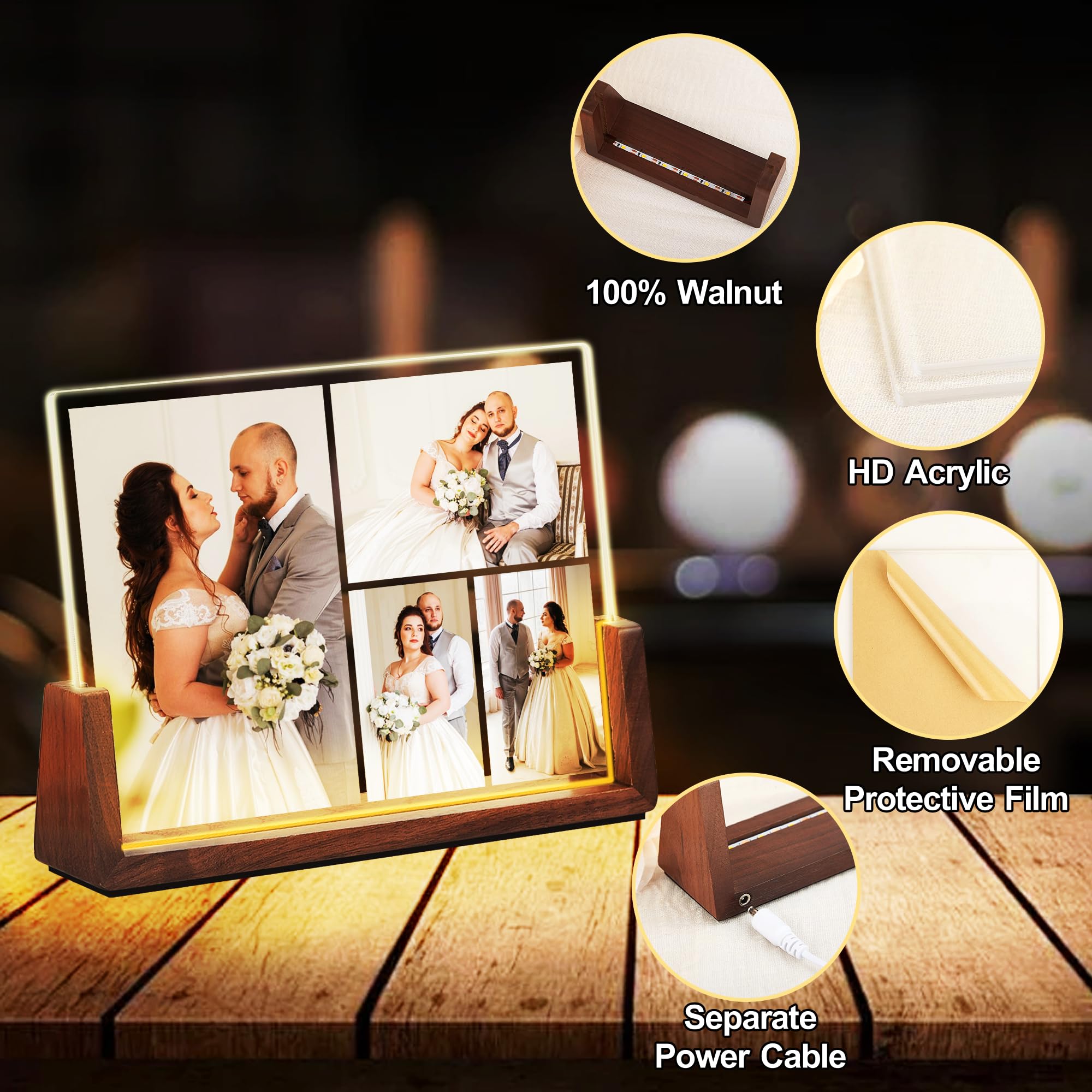 Personalized Fathers Day Birthday Gifts For Daddy Dad From Daughter Son Wife, Custom Acrylic Plaque Light Up Picture Frame, Customized Dad Gifts For Husband Men Papa Fathers Day Christmas