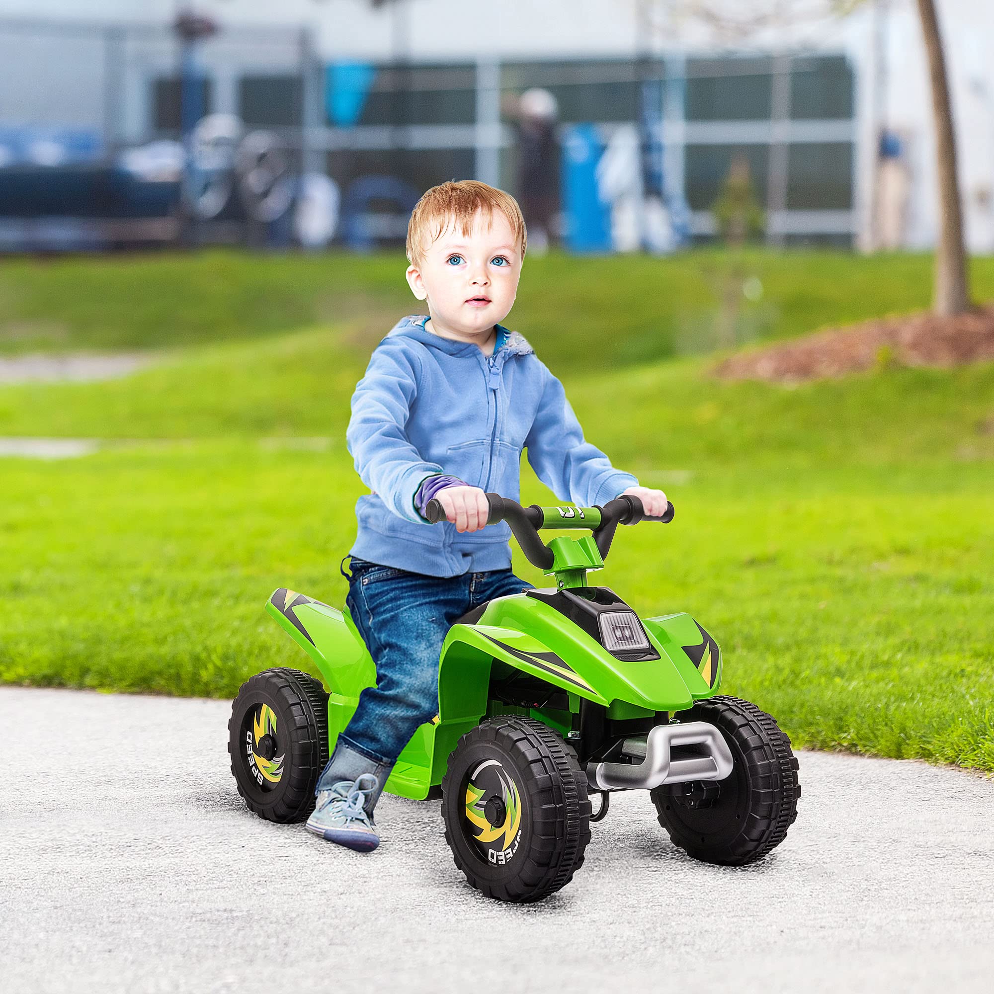 Aosom 6V Kids ATV 4-Wheeler Ride on Car, Electric Motorized Quad Battery Powered Vehicle with Forward/Reverse Switch for 18-36 Months Old Toddlers, Green