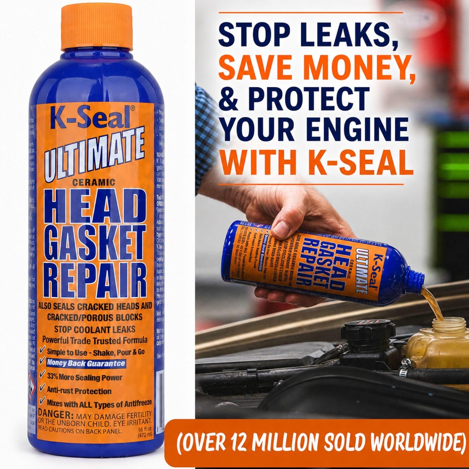 K-Seal ST3501 Pour & Go Head Gasket Sealer, 16 oz – Repairs Blown Head Gaskets, Cracked Heads & Engine Blocks
