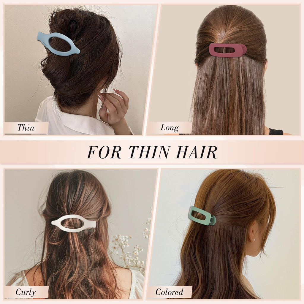 Obeoby 8 Pcs Flat Claw Clips for Women, Strong Hold French Flat Hair Clips for Thick Thin Hair Barrettes Accessories Round Large Medium (Tortoiseshell)