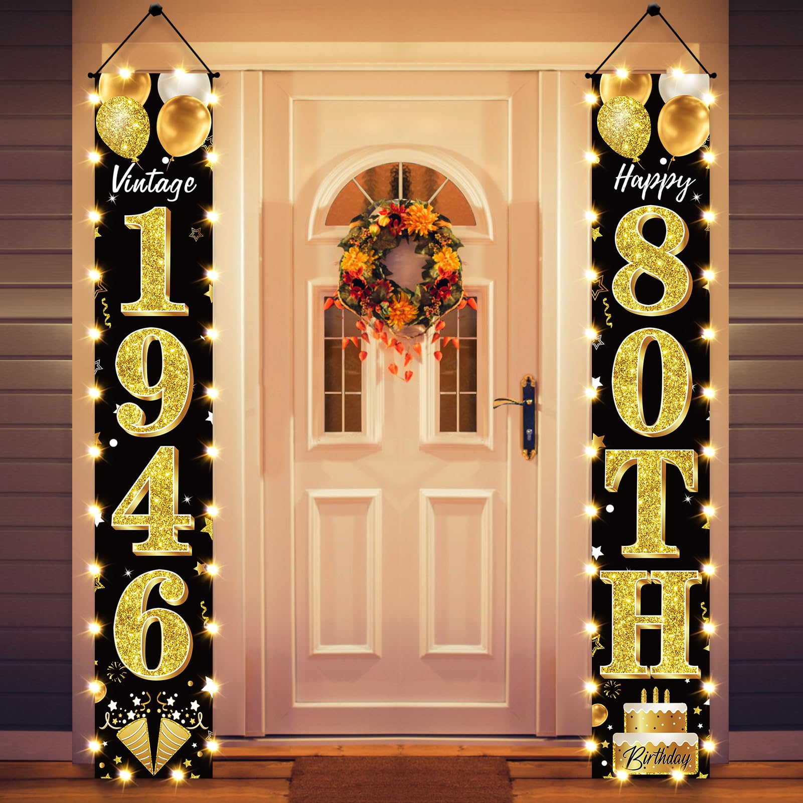 18th Birthday Party Banner Lighted Decorations for Men and Women - Black Gold Vintage 2008 18th Birthday Door Banners with LED Light, Eighteen Years Birthday Party Supplies for Indoor Outdoor Decor