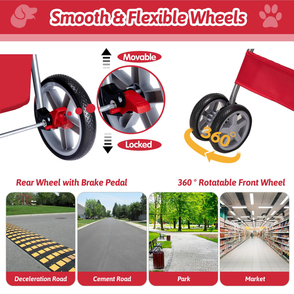 Pet Stroller, 4 Wheels Pet Strolling Cart for Medium/Small Dogs and Cats, Foldable Cat Jogger/Dog Stroller with Cup Holder, Storage Basket, Breathable Mesh, All-Season Pet Carrier, Black