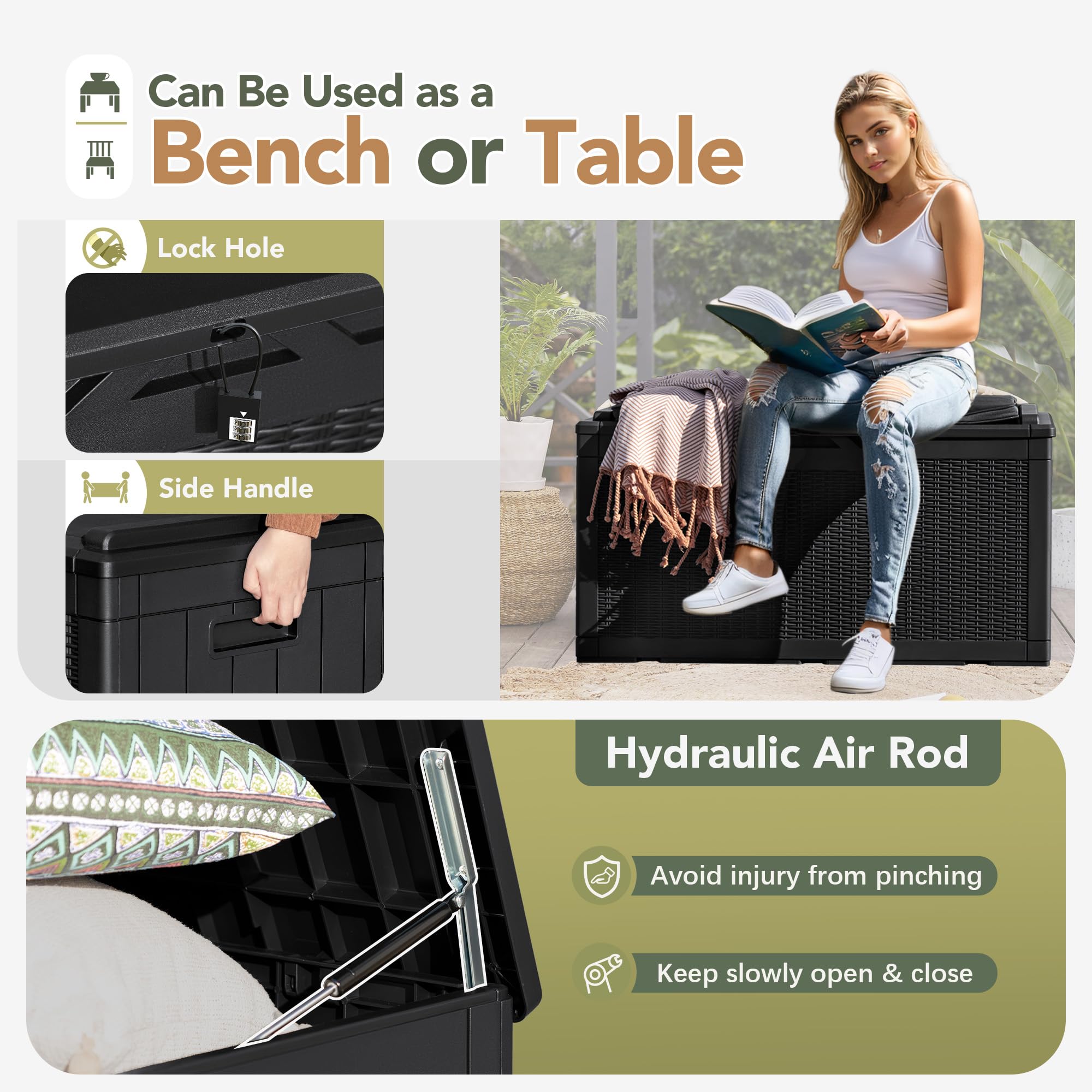 Flamaker Deck Box 30 Gallon, Waterproof Resin Small Storage Box with Lid, Outdoor Patio Furniture Cushion Garden Tool Organizer, Lockable Package Delivery Box for Porch Balcony (Black)