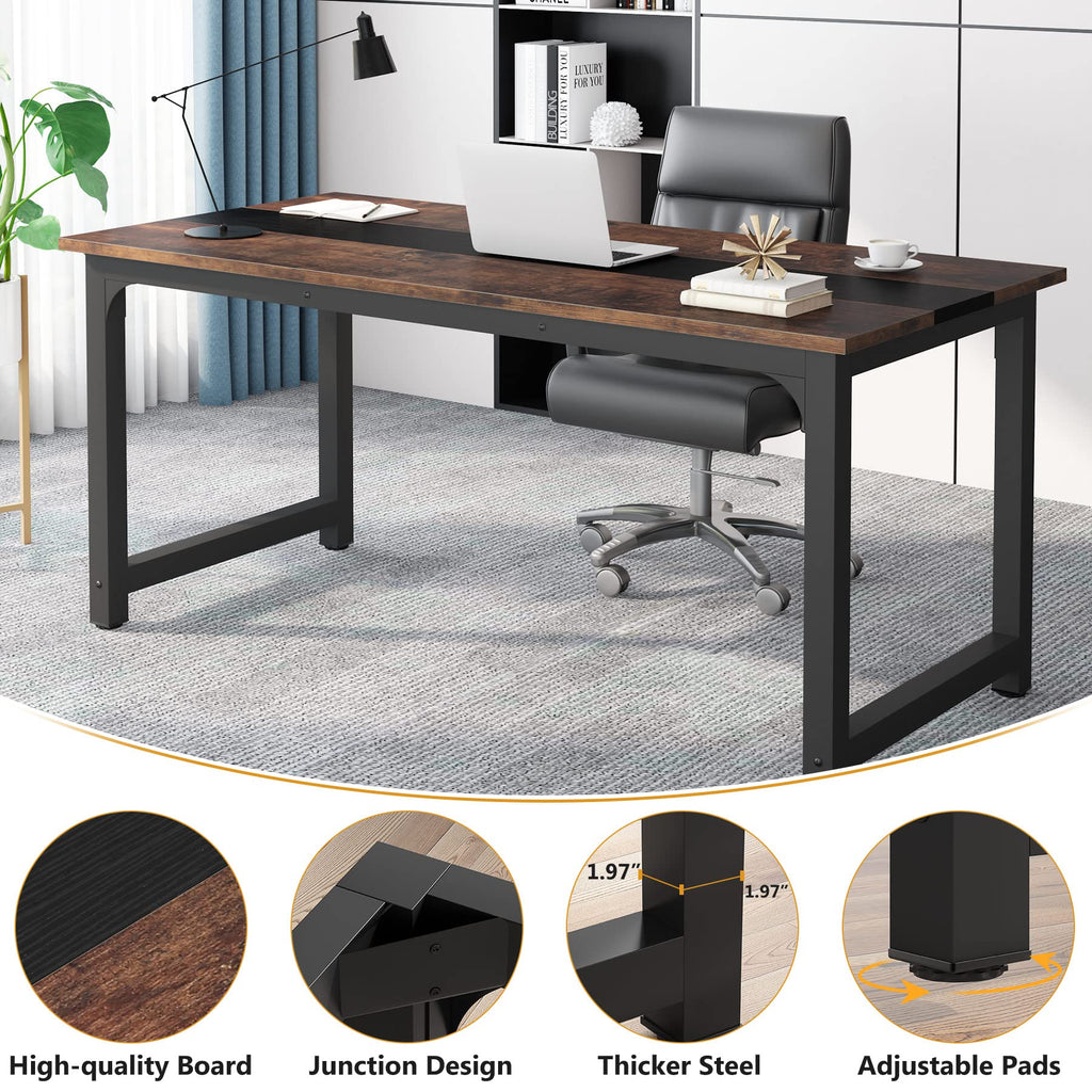 Tribesigns 63” Executive Desk, Large Office Computer Desk with Thicken Frame, Modern Simple Workstation Business Furniture for Home Office, Rustic Brown/Black