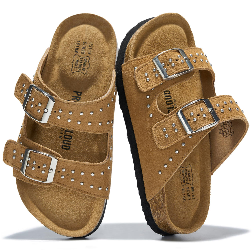 Project Cloud Kids Sandals 100% Genuine Leather - Natural Cork Footbed Non-Slip Slides for Kids - Lightweight Boys & Girls Sandals - Water-Resistant Girls & Boys Sandals