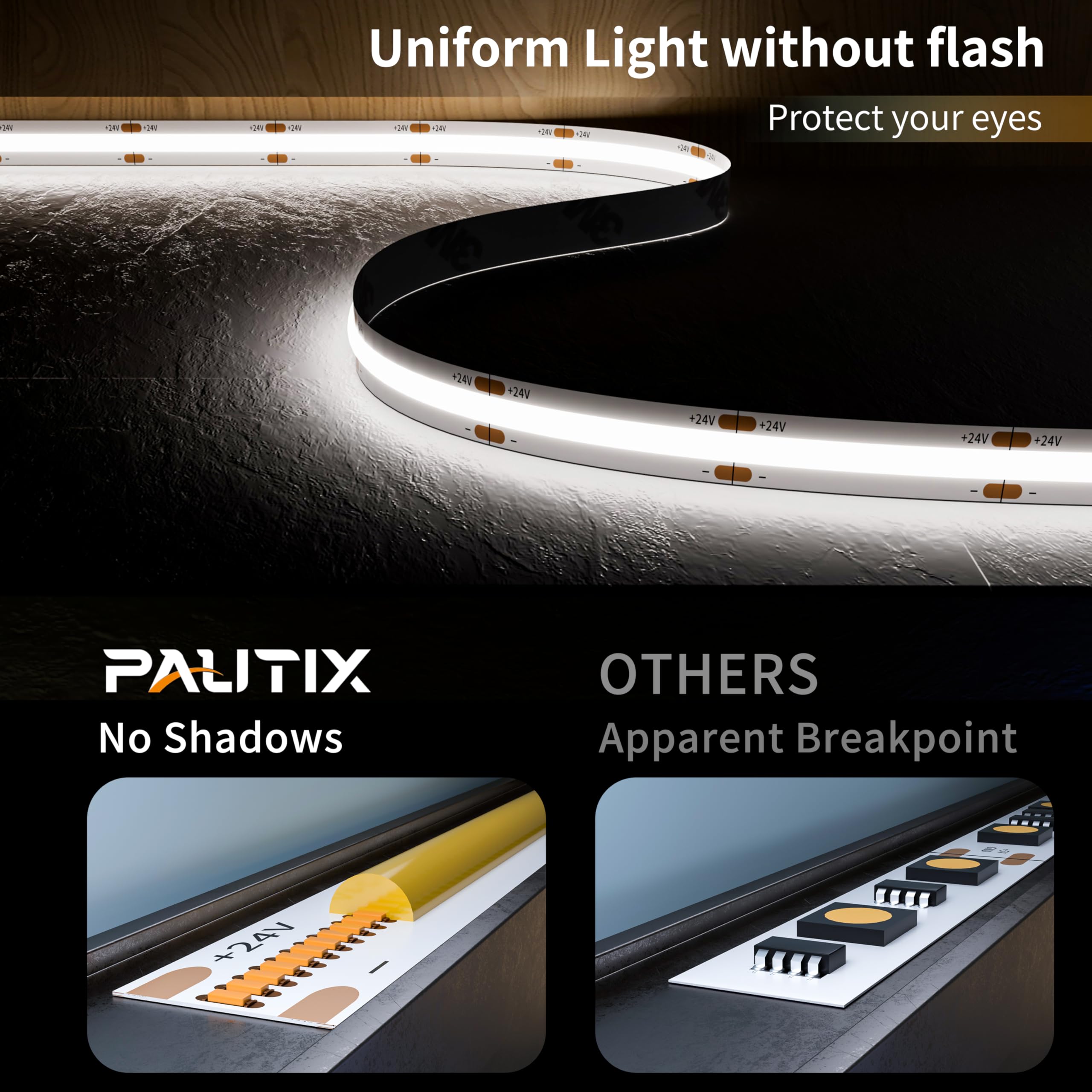 PAUTIX COB LED Strip Neon Rope Light 16.4ft/5m, 2700K Warm White 504 LEDs/m 24V,Silicone LED Neon Light IP68 Waterproof for Outdoor Indoor Lighting Decor(Power Supply NOT Included)