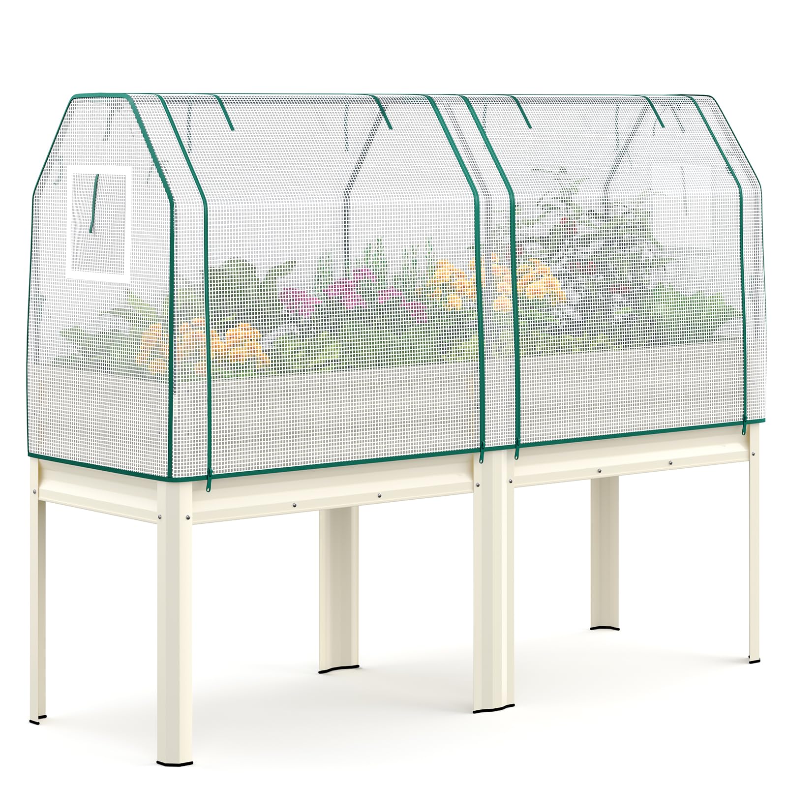 KING BIRD Large Raised Garden Bed with Netting Galvanized Elevated Planter Box with Legs 72×23×55 in for Backyard, Patio, Balcony, 700lb Capacity, Beige