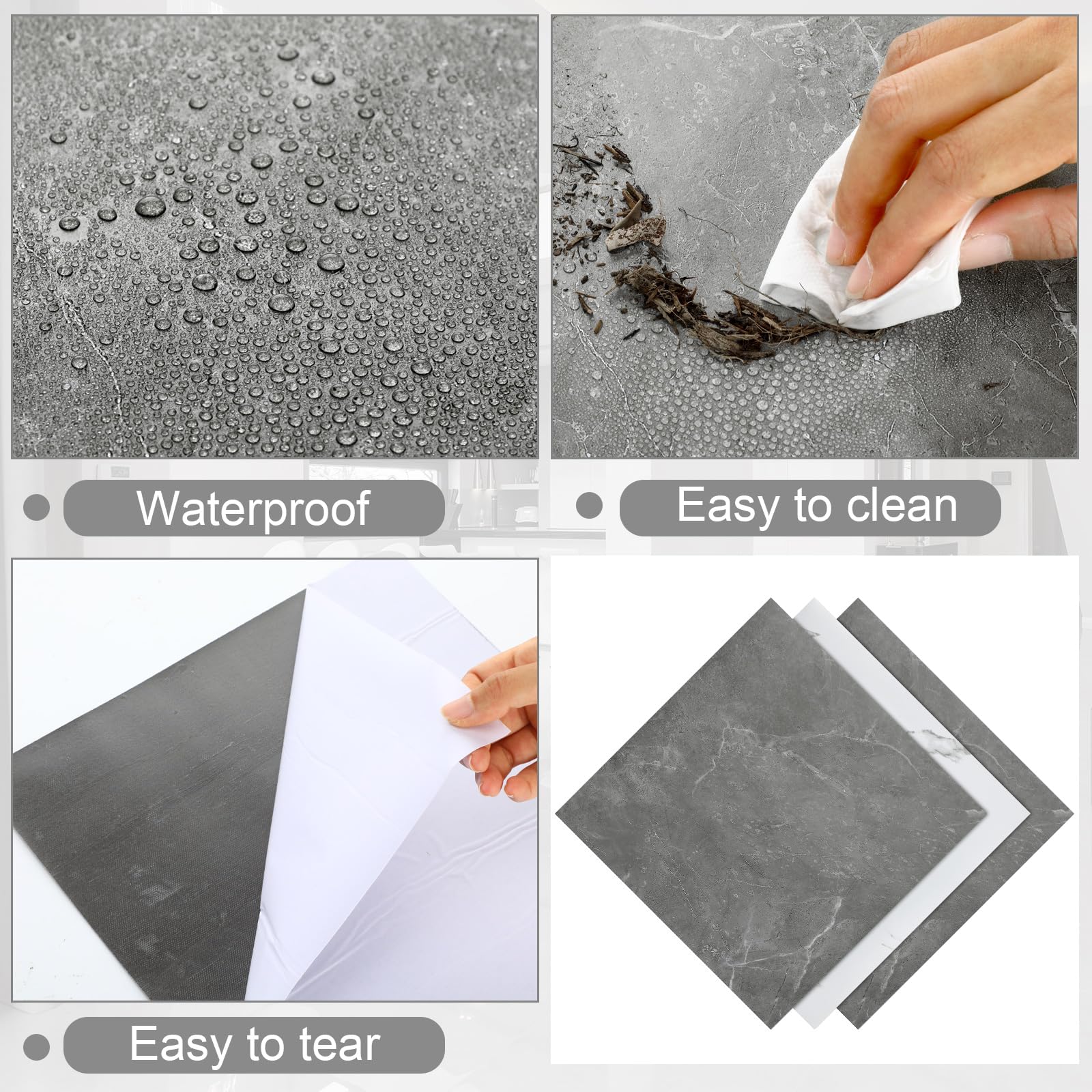Spiareal 48 Pieces Peel and Stick Floor Tiles Vinyl Flooring 12 x 12 Inch Stick on Floor Tile Self Adhesive Waterproof DIY for Bathroom Kitchen Bedroom Living Room(Black Marble)