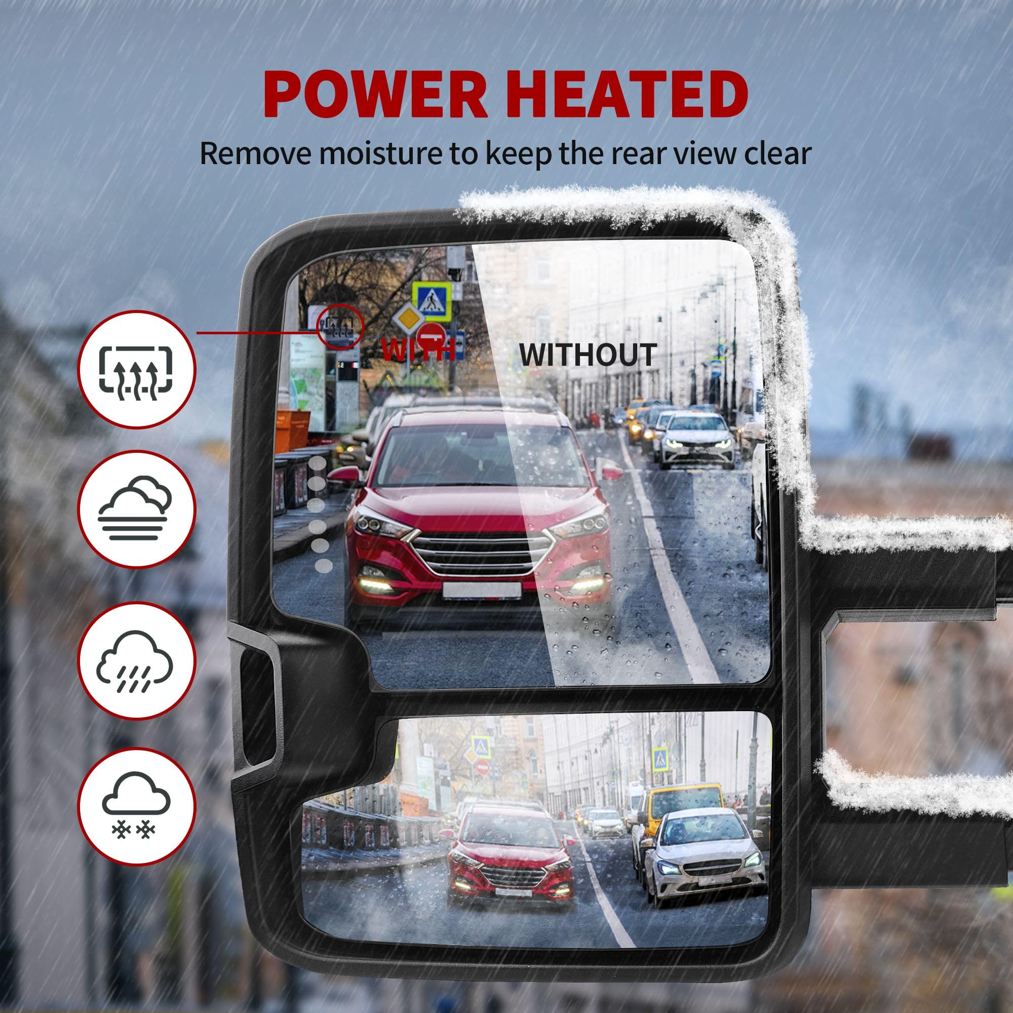 YITAMOTOR Towing Mirrors Compatible with 07-13 Silverado 1500 2500 3500 Tahoe Suburban Avalanche GMC Sierra Yukon Cadillac LED Turn Signal Light Power Heated Manual Telescoping Folding