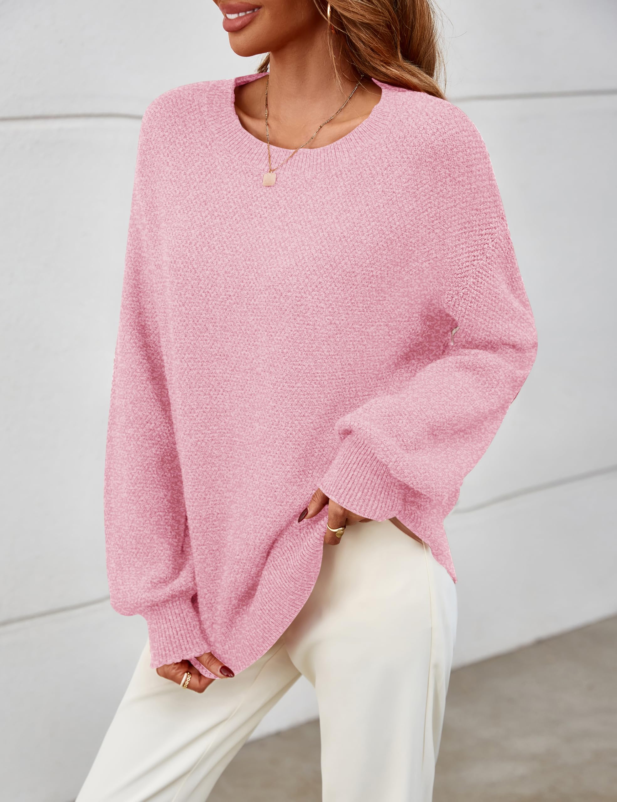 MEROKEETY Sweaters for Women Fall Winter 2026 Oversized Pullover Spring Crew Neck Long Sleeve Heathered Knit Tops
