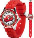 Disney Pixar Cars Kids' Time-Teaching Watch – Lightning McQueen Design with Red Silicone Strap, Easy-to-Read Dial, and Adjustable Fit for Wrists 5.5" to 8"