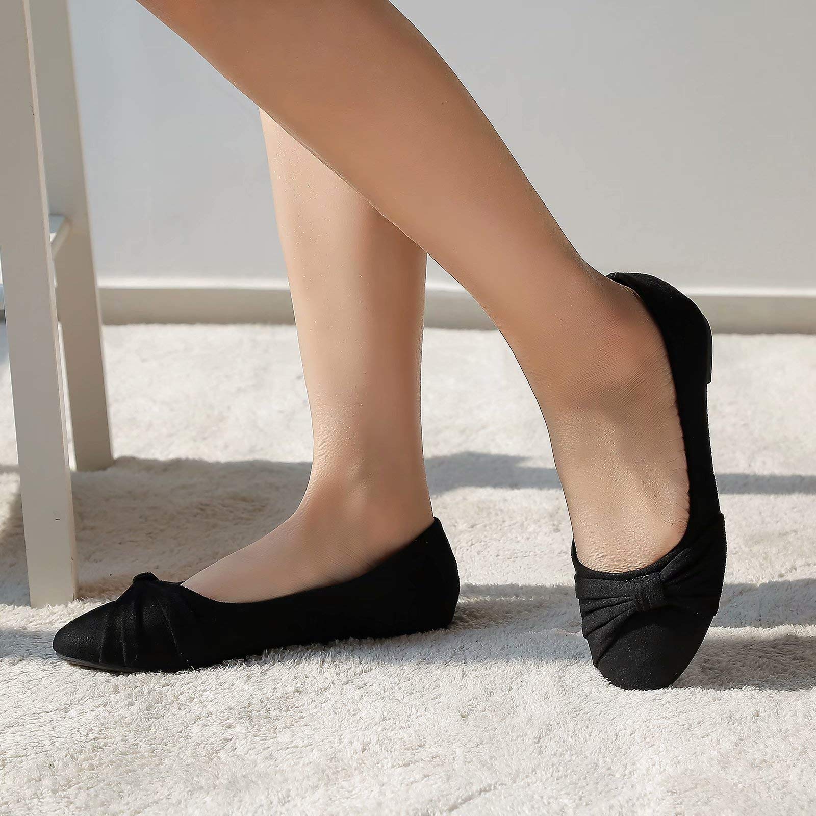 MaxMuxun Women's Flats Shoes Faux Suede Round Toe Ballet Dressy Flats Comfortable Slip On Walking Shoes