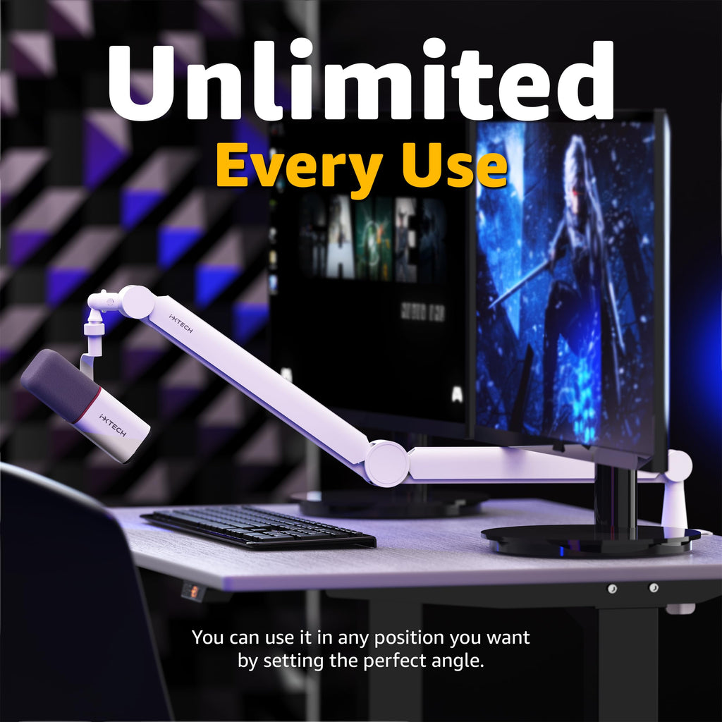 IXTECH Premium Microphone Boom Arm with Desk Mount, 360° Rotatable, Fully Adjustable, for Podcast, Video, Gaming, Radio, Studio, Recording, Sturdy and Universal VALIANT Model