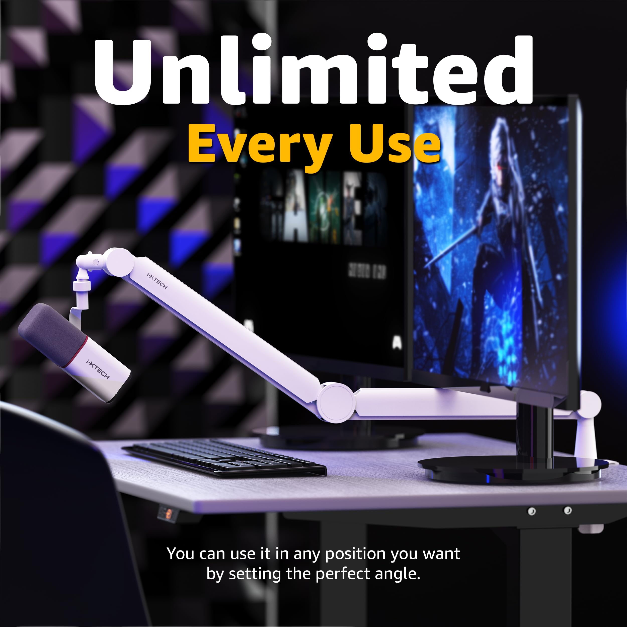 IXTECH Premium Microphone Boom Arm with Desk Mount, 360° Rotatable, Fully Adjustable, for Podcast, Video, Gaming, Radio, Studio, Recording, Sturdy and Universal VALIANT Model