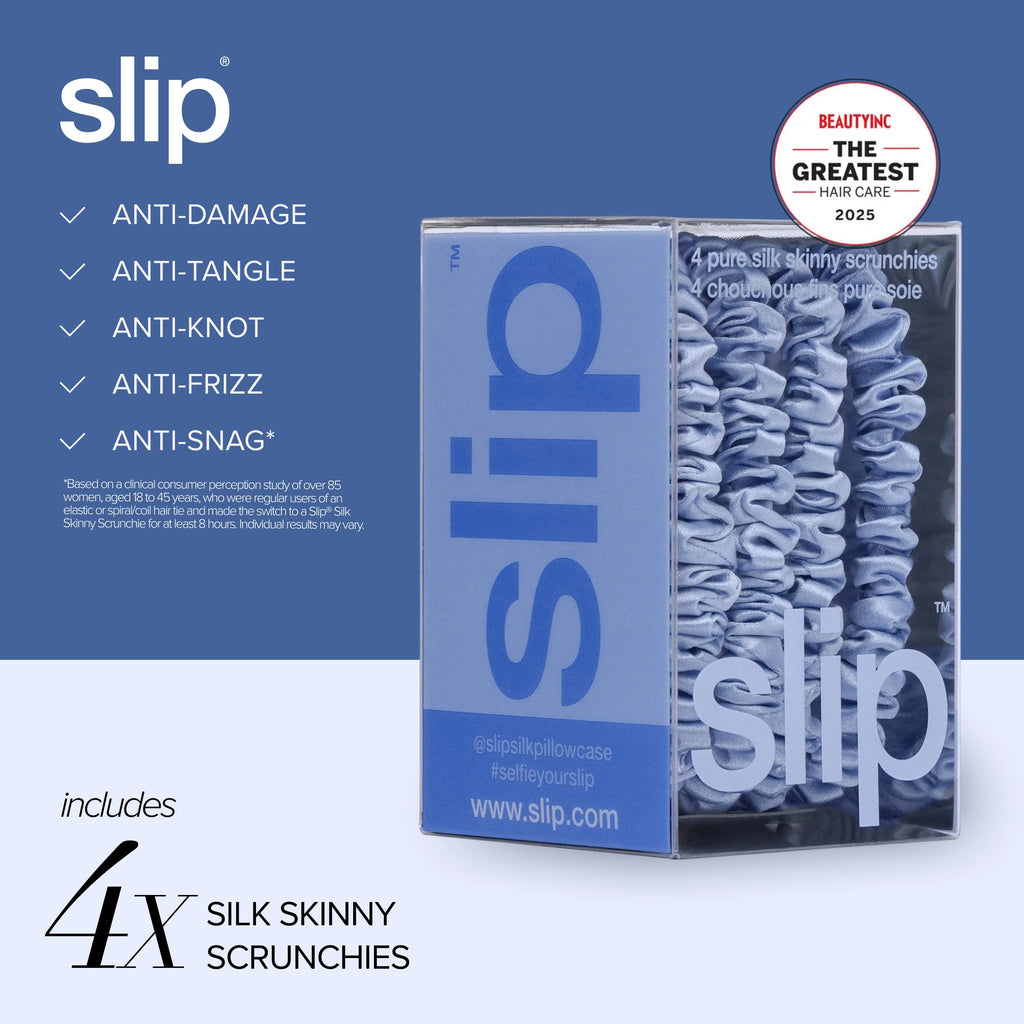 Slip Silk Hair Ties — Skinny Silk Auburn Scrunchies, No Damage, No Crease, Anti-Breakage |100% Mulberry Silk | All Hair Types | Made with Proprietary Slipsilk™ | Set of 4