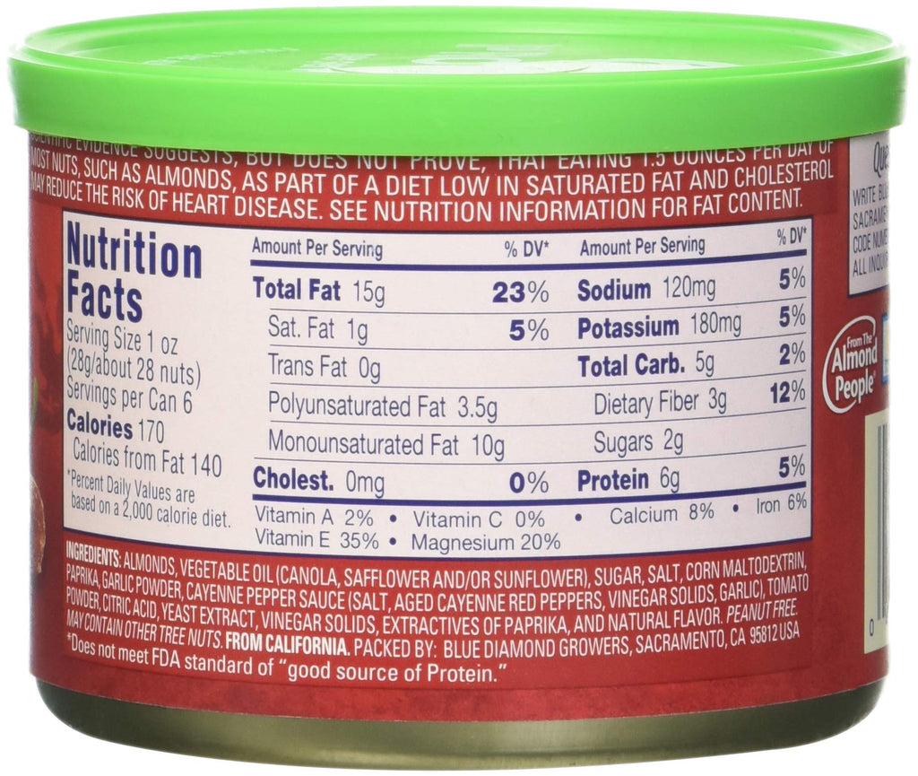 Blue Diamond Almonds Sriracha Flavored Snack Nuts, 6 Oz Resealable Can (Pack of 1)