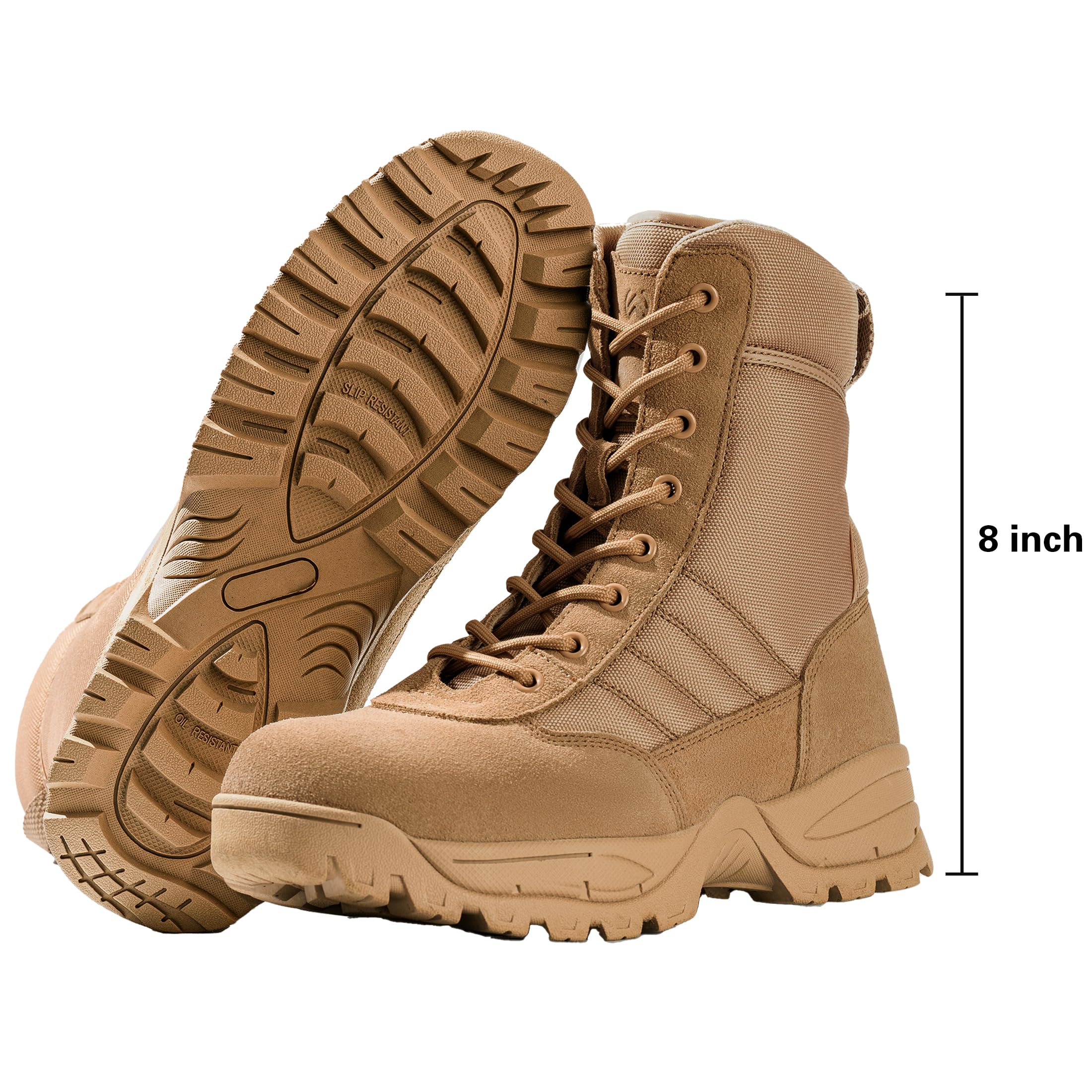 Men's Tactical Boots 8 Inch Side Zipper Military Combat Boots Leather Duty Work Boots for Men Police Motorcycle