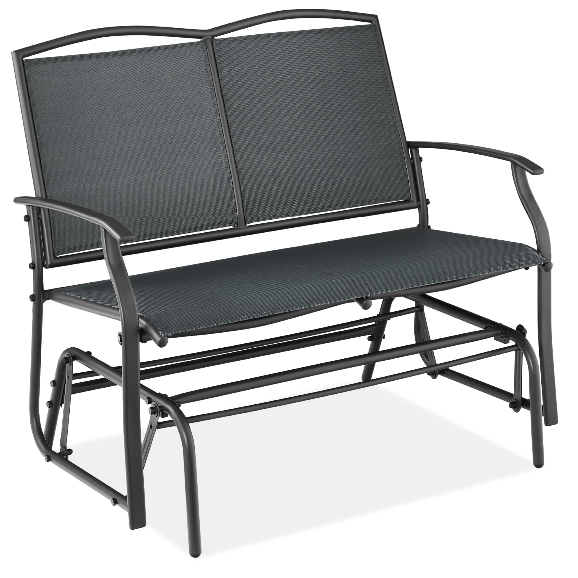 Best Choice Products 2-Person Outdoor Patio Swing Glider Steel Bench Loveseat Rocker for Deck, Porch w/Textilene Fabric, Steel Frame - Black