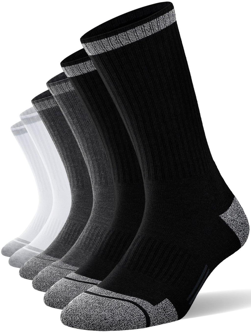 FITRELL 6 Pack Men's Athletic Moisture Wicking Crew Socks Cushioned Sport Running Work Boot Socks Size 9-12/12-15