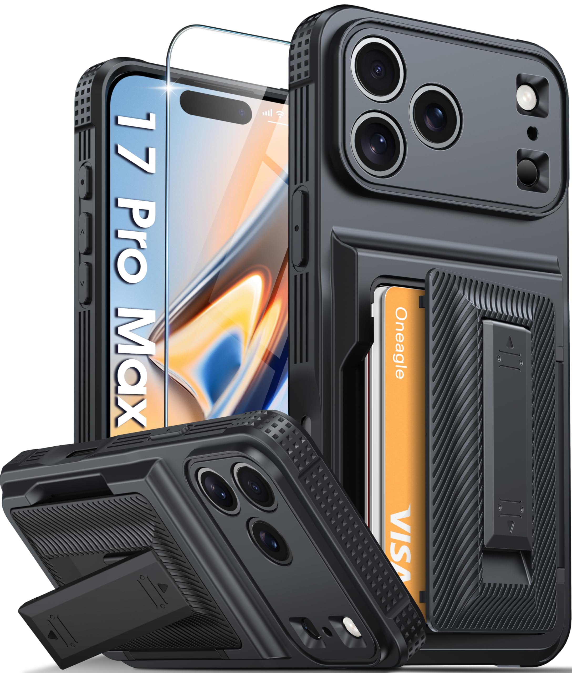 Oneagle Wallet for iPhone 16 Pro Max Case with Card Holder (4-5 Cards) [RFID Blocking] [Privacy Screen Protector] Full Camera Protection & Kickstand, 15FT Shockproof Phone Case for iPhone 16 Pro Max