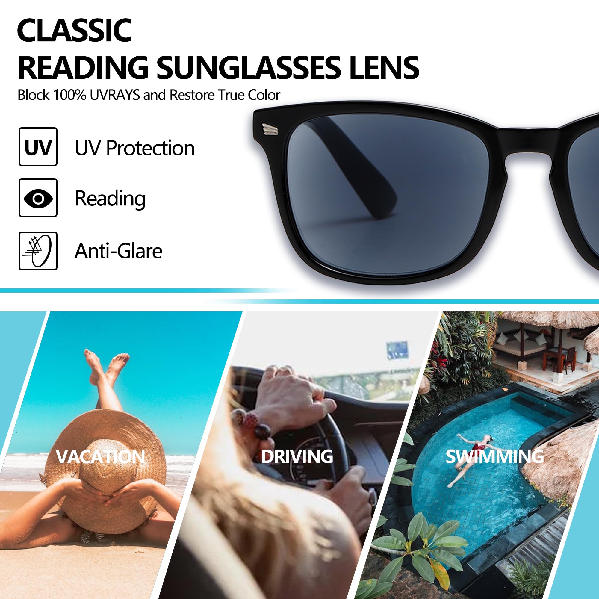 3 Pack Reader Sunglasses For Women Classic Retro Reading Sunglasses UV400 With Metal Hinge