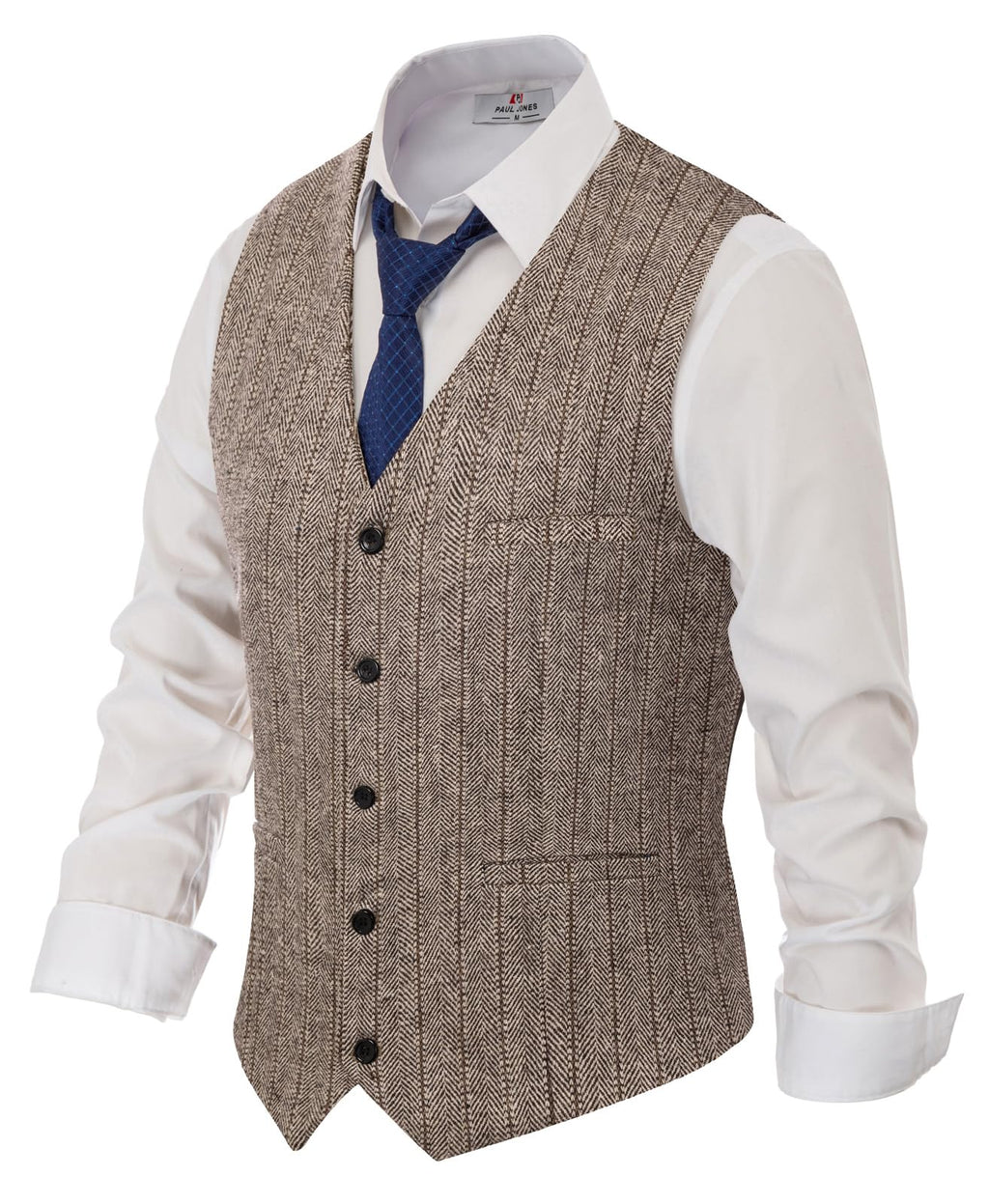 PJ PAUL JONES Men's Herringbone Tweed Suit Vest Casual Wool Blend Waistcoat
