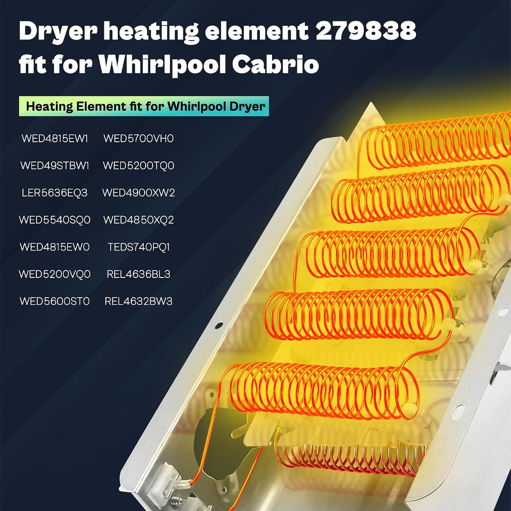 Heating Element fit for Roper Whirlpool Dryer RED4516FW0-279838 W10724237 2406028 Heating Element fit for Roper Dryer Heating Element RED4640YQ0 RED4440VQ1 REX4634KQ1 RED4440SQ0 RED4340SQ1 prime&swift