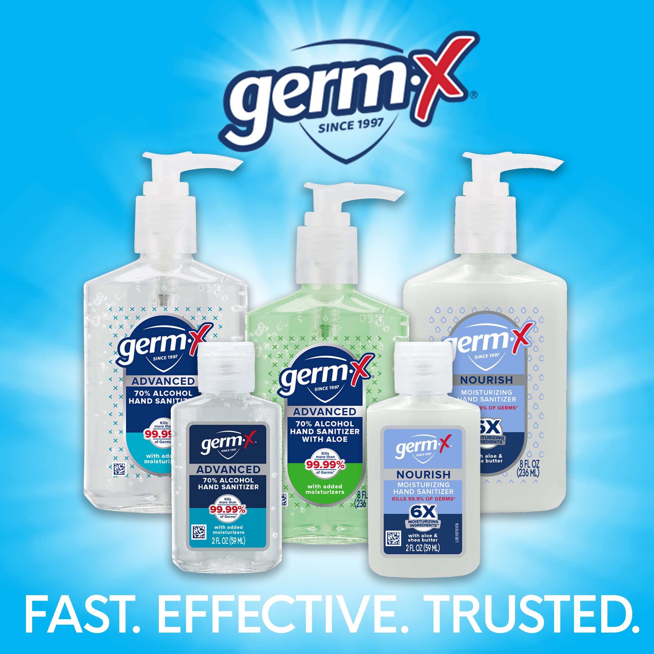 Germ-X Advanced Hand Sanitizer, 2 Fl Oz (Pack of 6), Less Drying Moisturizing Clear Gel, No Rinse Formula, Mini Travel Size for On-The-Go