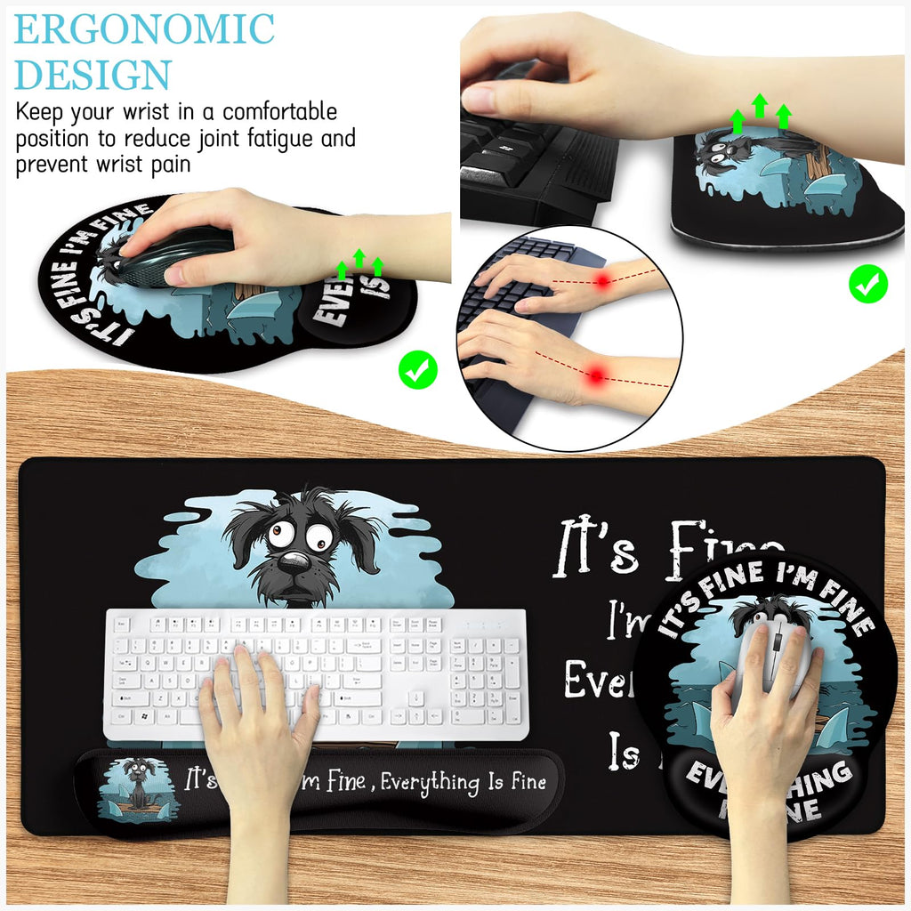 Black Striped Ergonomic Large Desk Mat Set with Wrist Rest