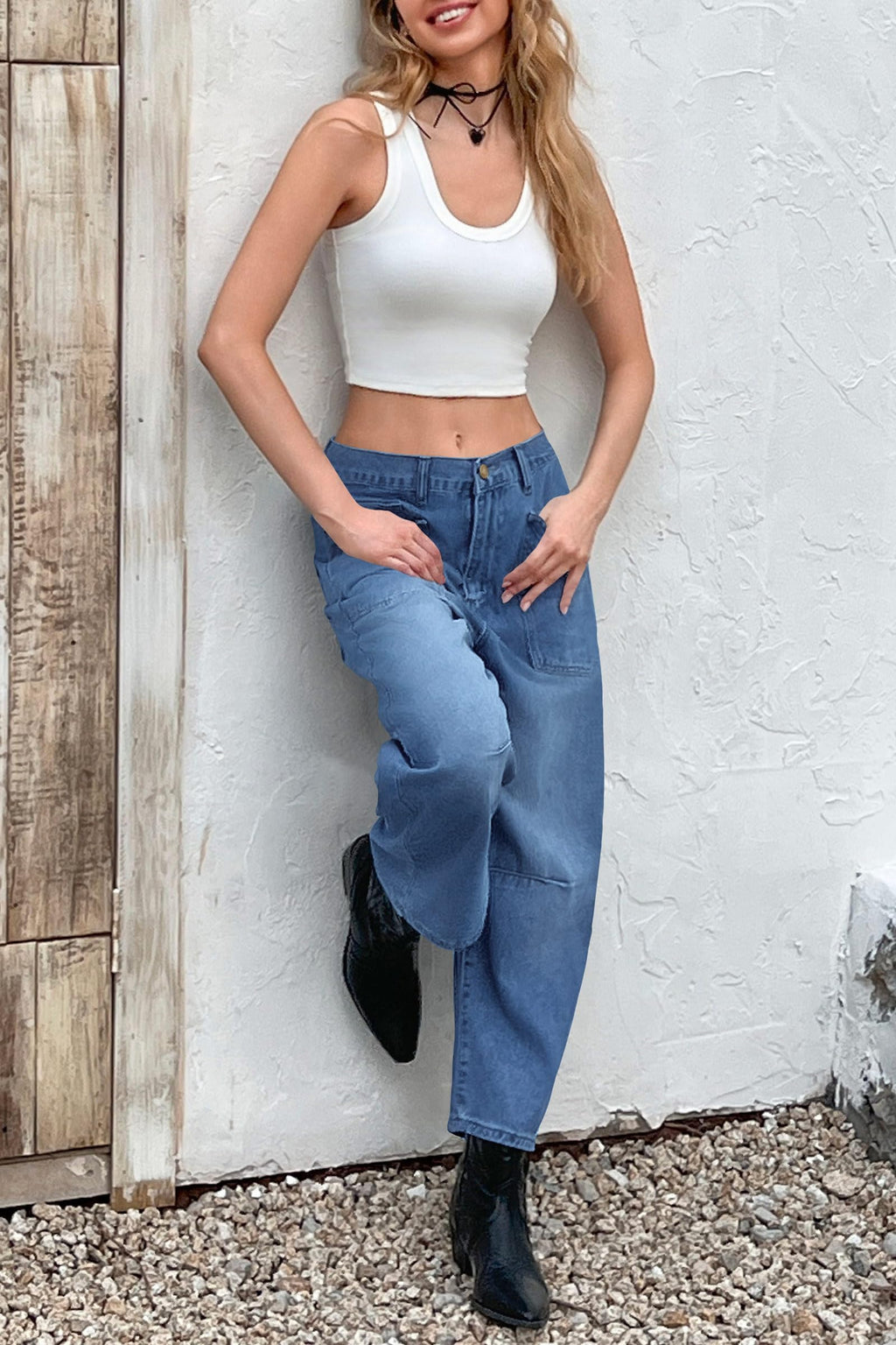 PLNOTME Womens Barrel Jeans High Waisted Baggy Boyfriend Wide Leg Denim Pants with Pockets