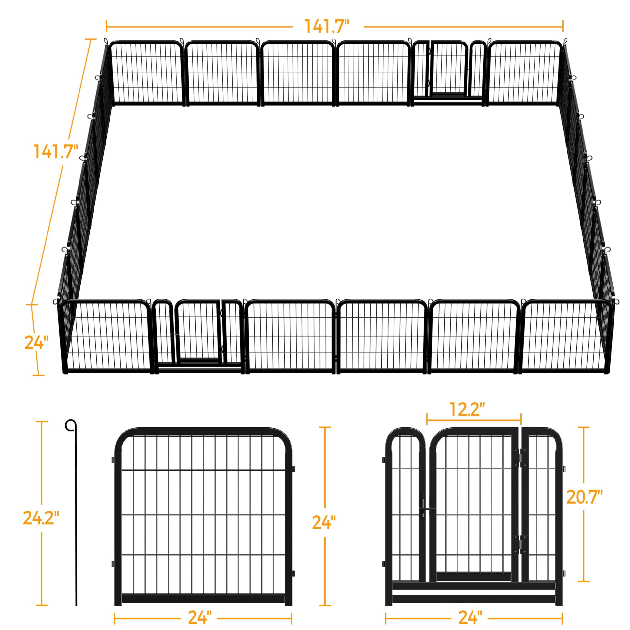 Yaheetech Dog Playpen, 24 inch 2 Panels Dog Pen for Indoor Heavy Duty Puppy Exercise Pen Metal Pet Fence for RV Camping/Yard/Garden