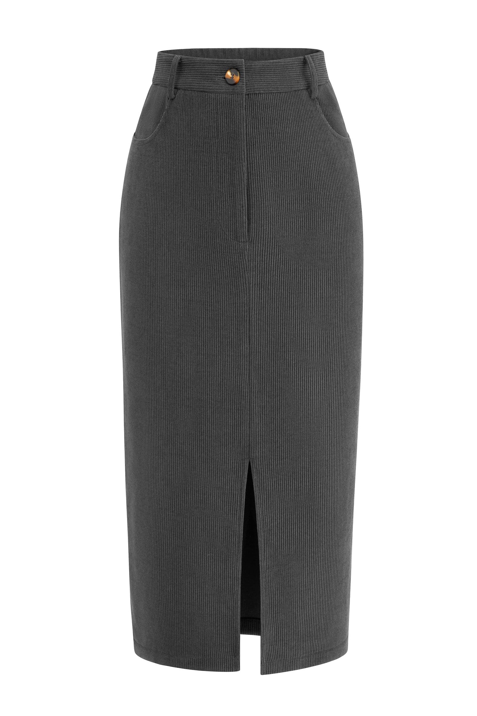 PRETTYGARDEN Corduroy Skirt Women Fall Midi Pencil Skirts | High Waisted Fashion Bottoms, Trendy Front Slit, Pockets, Comfy Dressy Clothes for Winter Casual Outings, Date Nights & Work