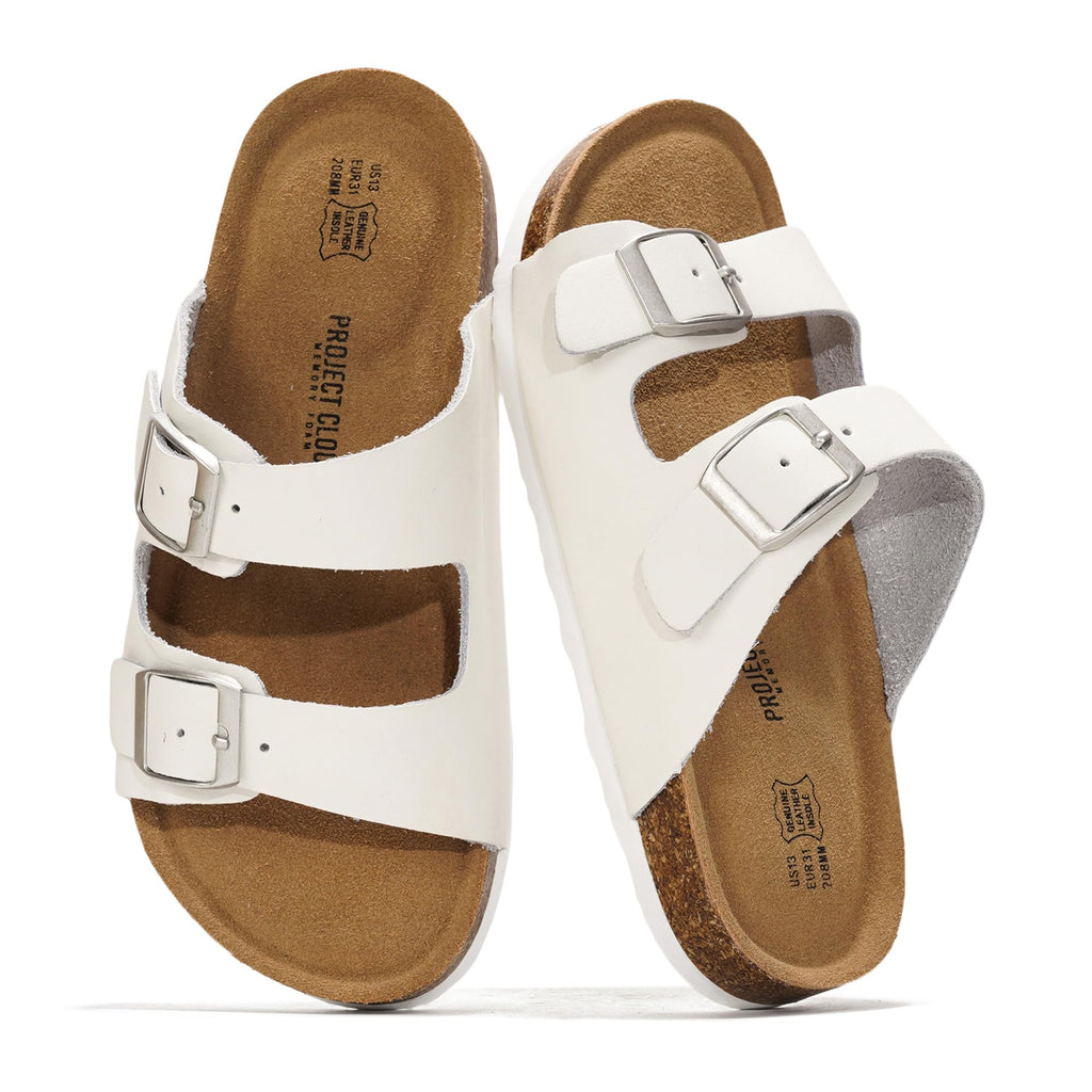 Project Cloud Kids Sandals 100% Genuine Leather - Natural Cork Footbed Non-Slip Slides for Kids - Lightweight Boys & Girls Sandals - Water-Resistant Girls & Boys Sandals