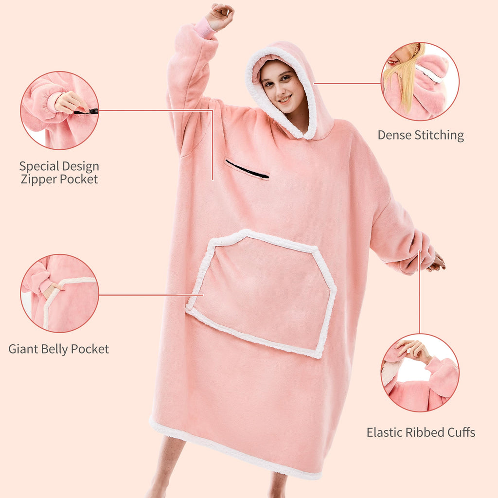 IFNOW Wearable Blanket Hoodie, Oversized Sherpa Fleece Hooded Sweatshirt with Eye Mask, Cozy and Giant Blanket Hoodie with Sleeves Extra Long for Adults Men Women, Black
