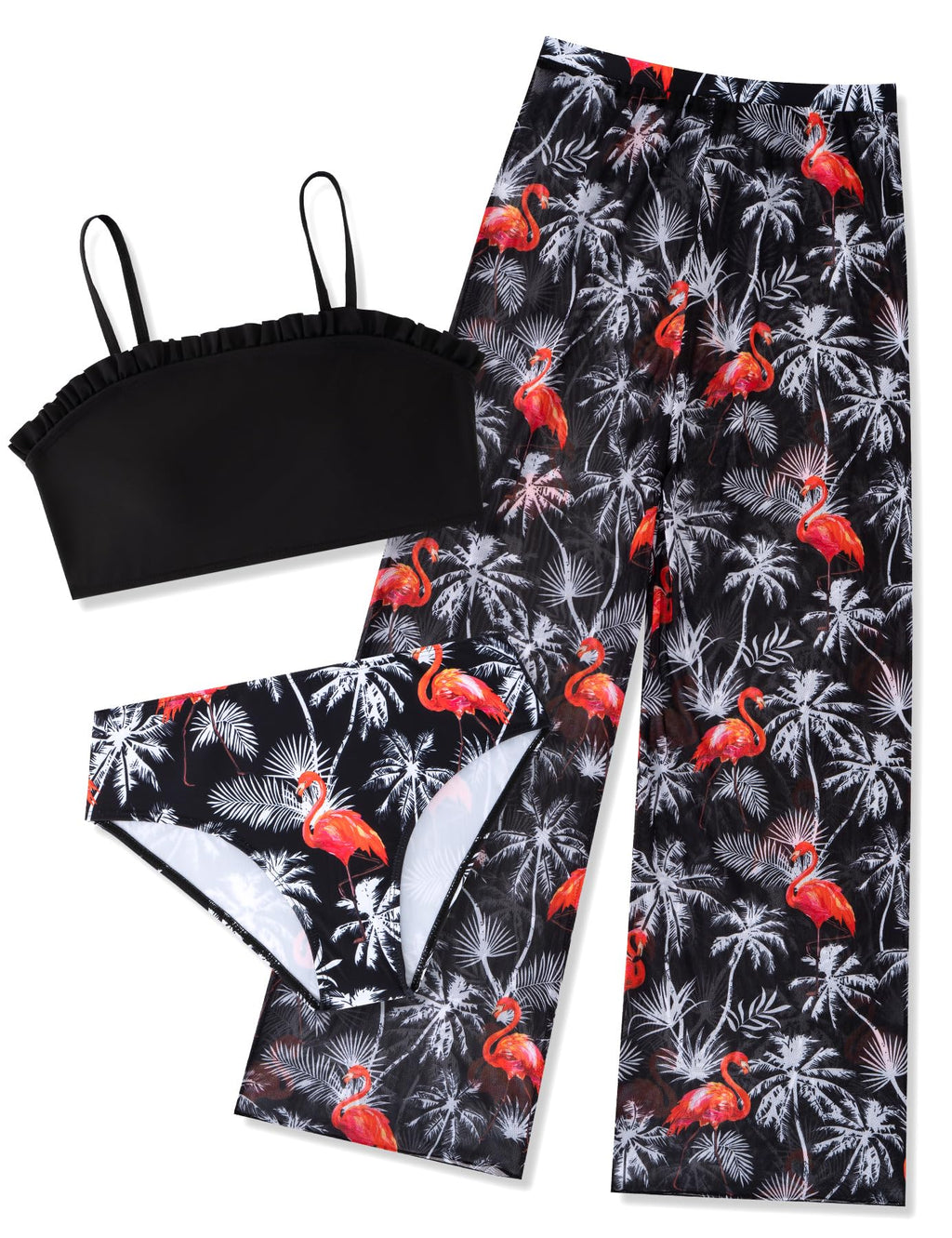 Vogseek 6-16T Girls 3 Pieces Bikini Bathing Suit with Rash Guard Pants Quick Dry Swimwear Cover-Up Sets