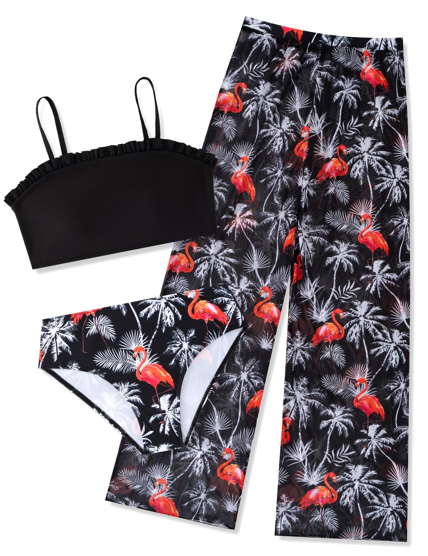 Vogseek 6-16T Girls 3 Pieces Bikini Bathing Suit with Rash Guard Pants Quick Dry Swimwear Cover-Up Sets