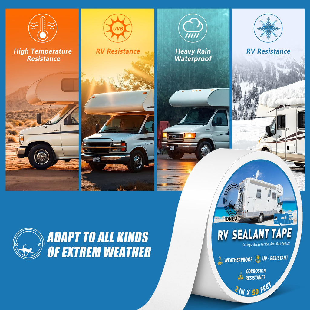 RV Roof Sealant Tape, 2 Inch X 50 Feet RV Repair Seal Tape for Camper Trailer Boat Seam Leaks Roofing, UV Resistant & Weatherproof, White