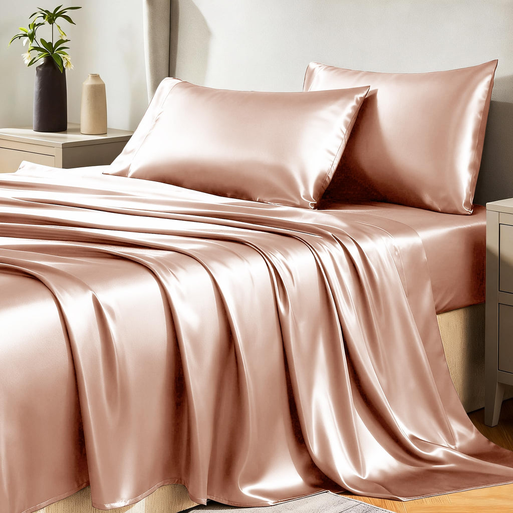CozyLux Satin Sheets Twin Sheet Set - Silky Soft Bedding Similar to Silk, 3 Piece Sheets for Hair and Skin, Deep Pocket with All-Around Elastic, Home Decor for Bedroom, Black